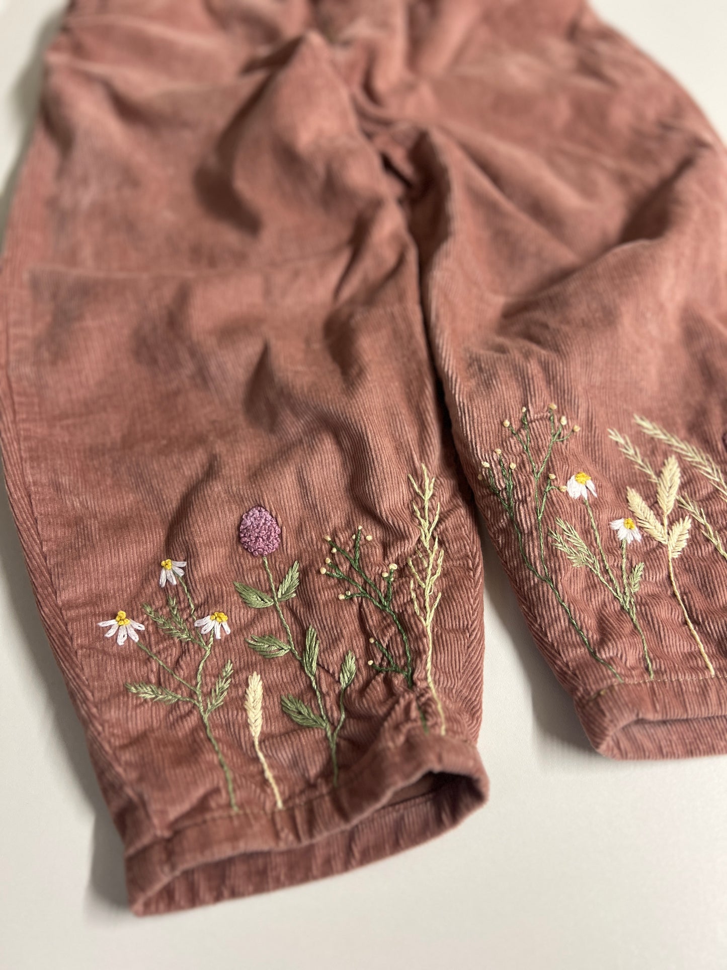 Blush Meadow — Hand-Embroidered Corduroy Pants | 3-4 years old
