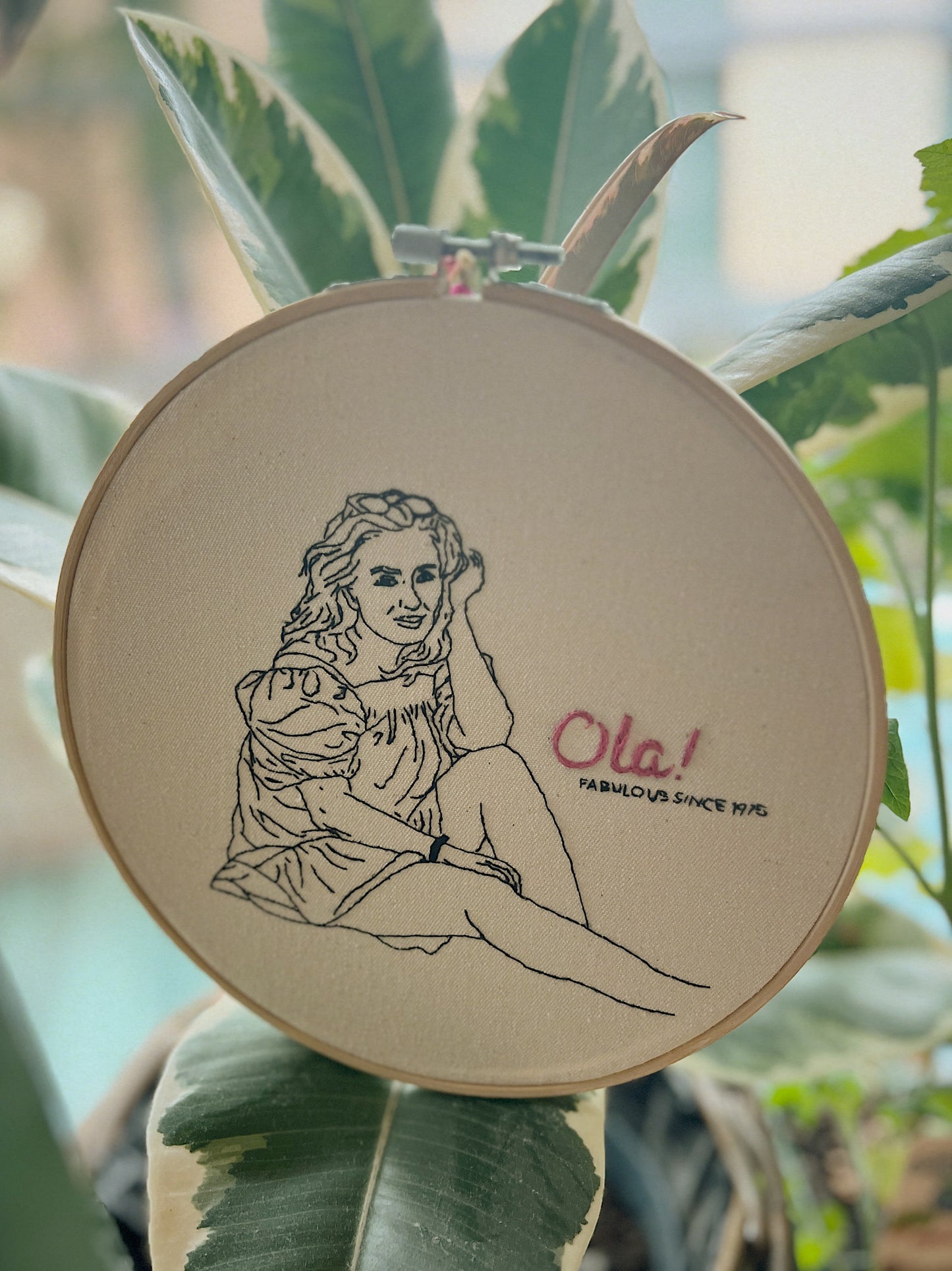 Custom Birthday Hoop | minimalist line embroidery from photo | 16–20 cm (6.3–7.9”)