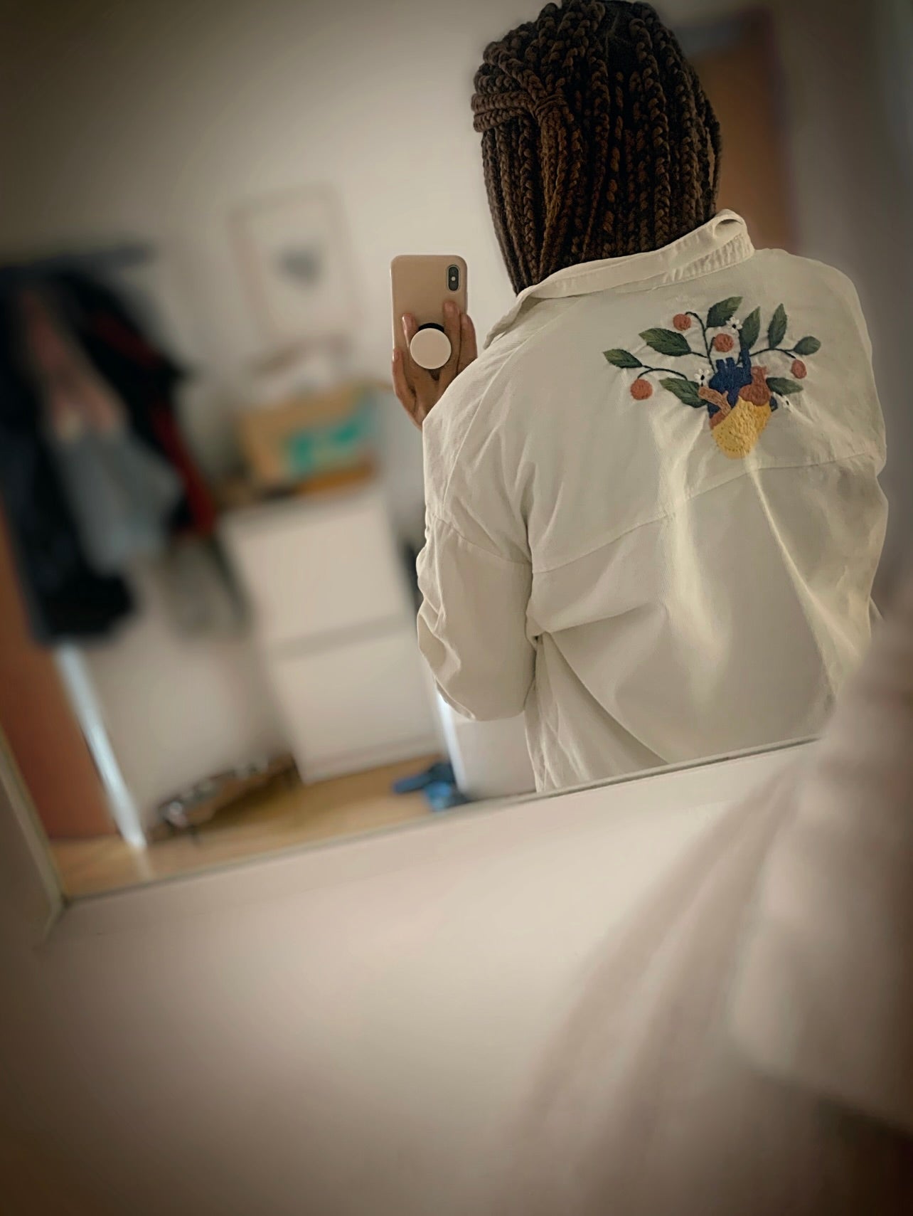 Whispering Heart – White Oversized Shirt with Hand Embroidered Heart | S