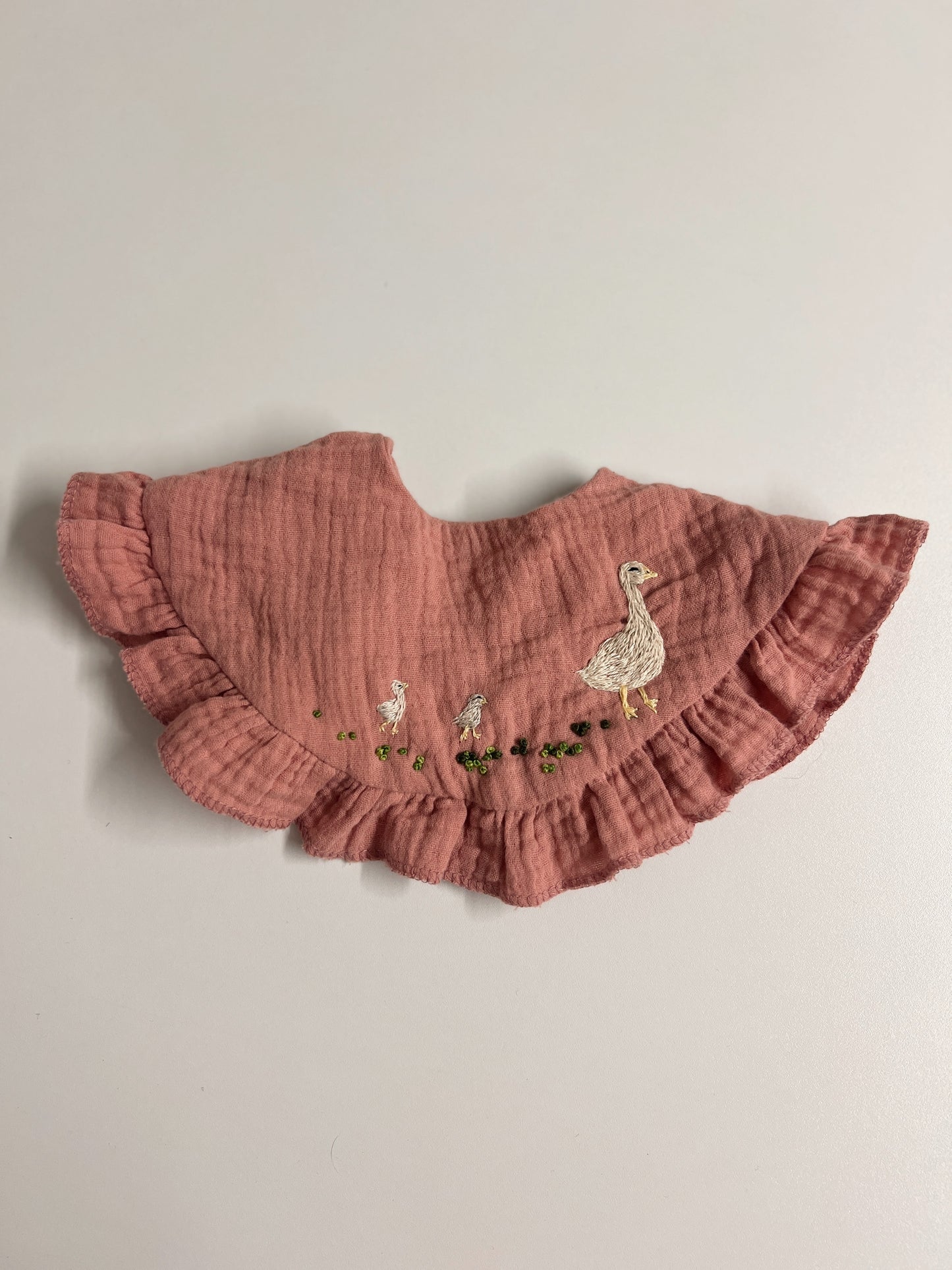 Goose Parade | hand-embroidered muslin bib collar | size adjustable (newborn to toddler)