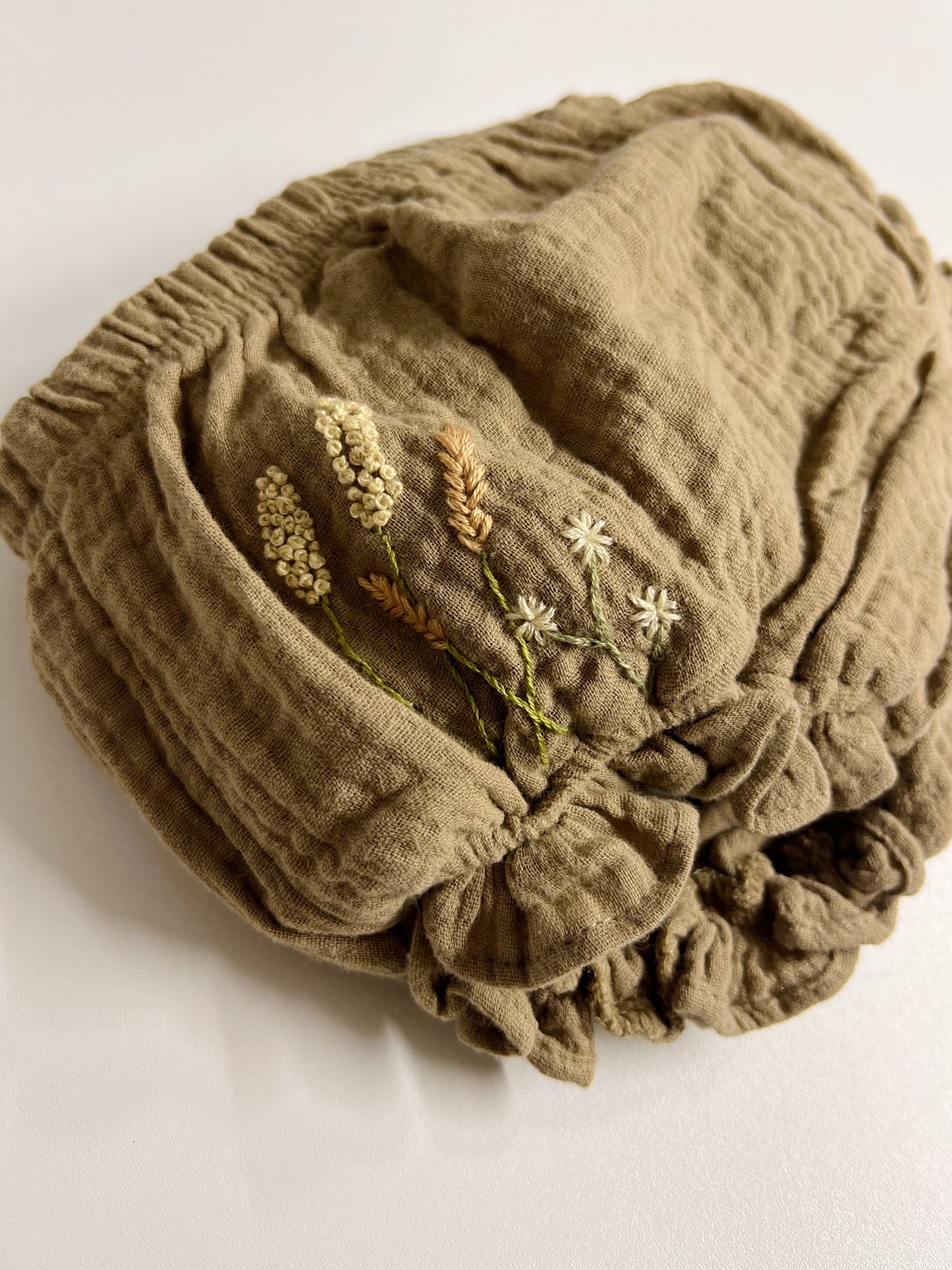 Summer 1883 | hand-embroidered muslin bloomers | size 80 (9–12 months)