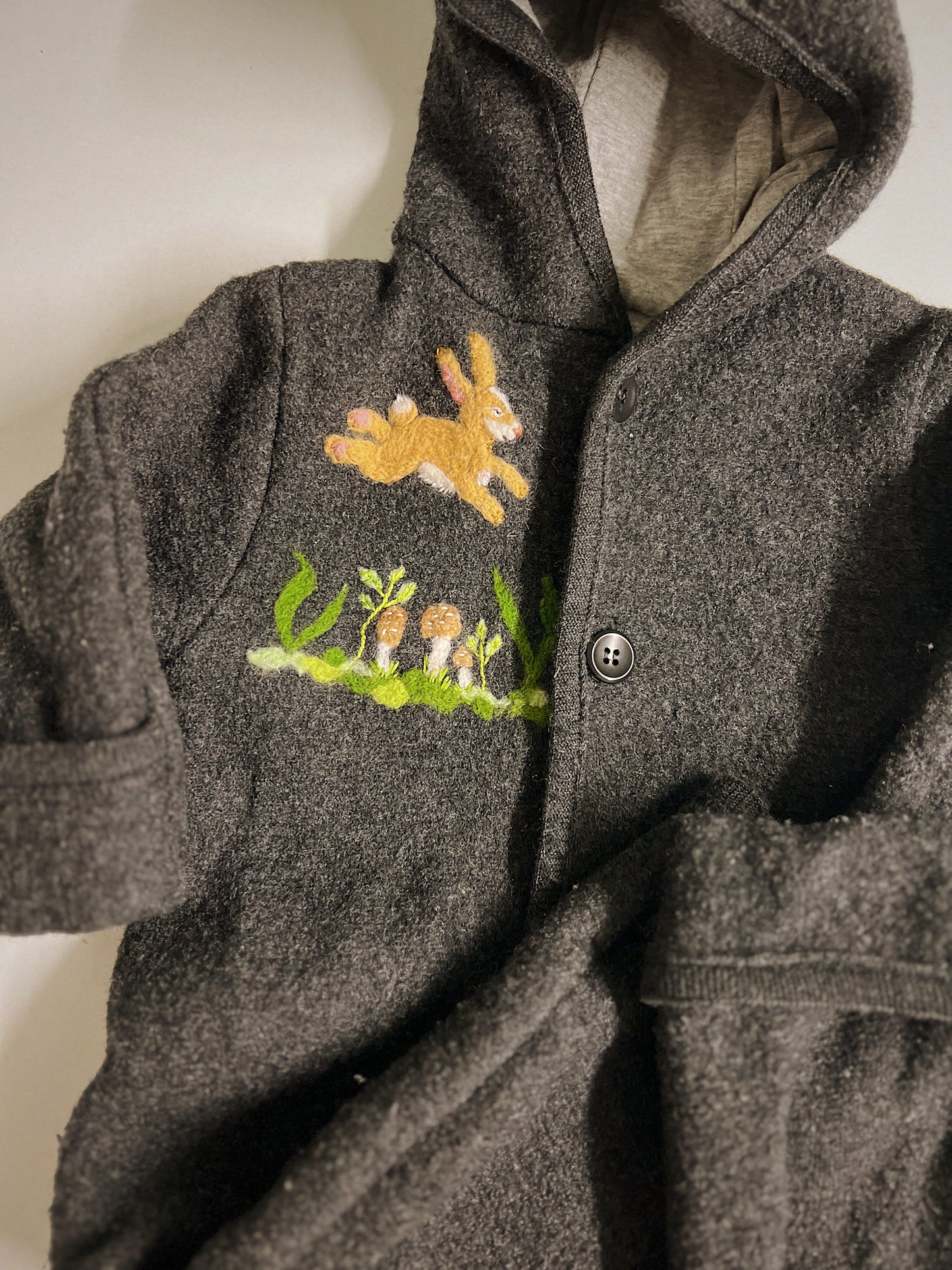 Forest Bounce | Hand-stitched woolen overall with unique wool application | 3-6 months