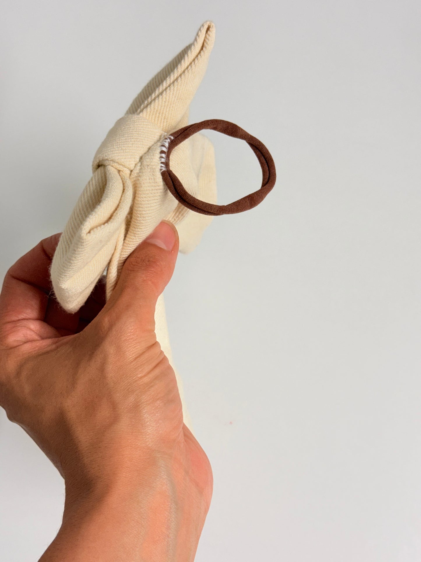 Hand-Embroidered Bow Hair Tie in Thick Cotton