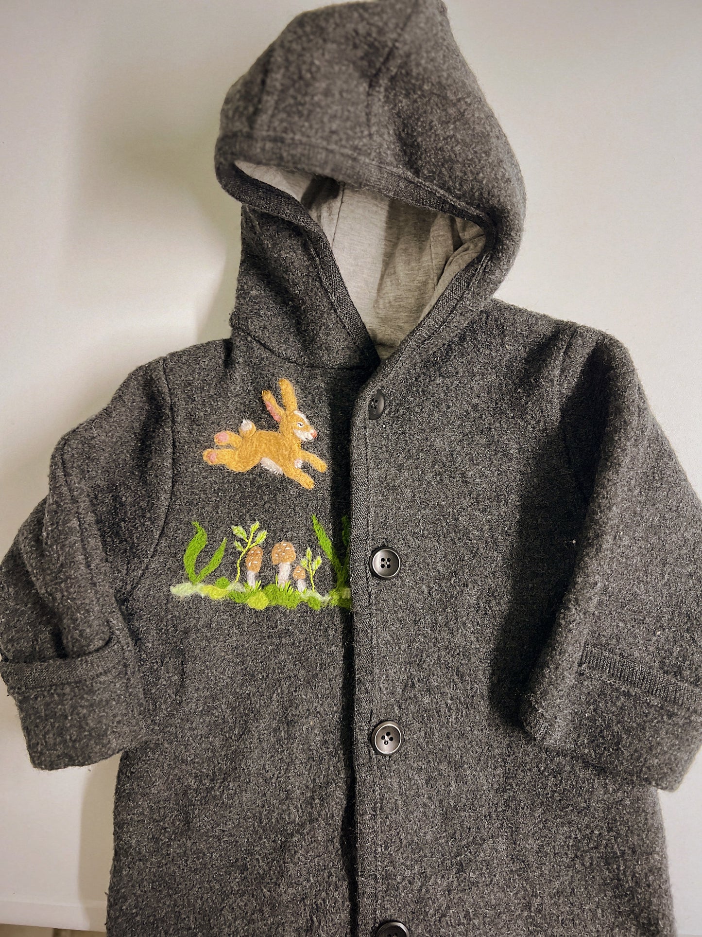 Forest Bounce | Hand-stitched woolen overall with unique wool application | 3-6 months