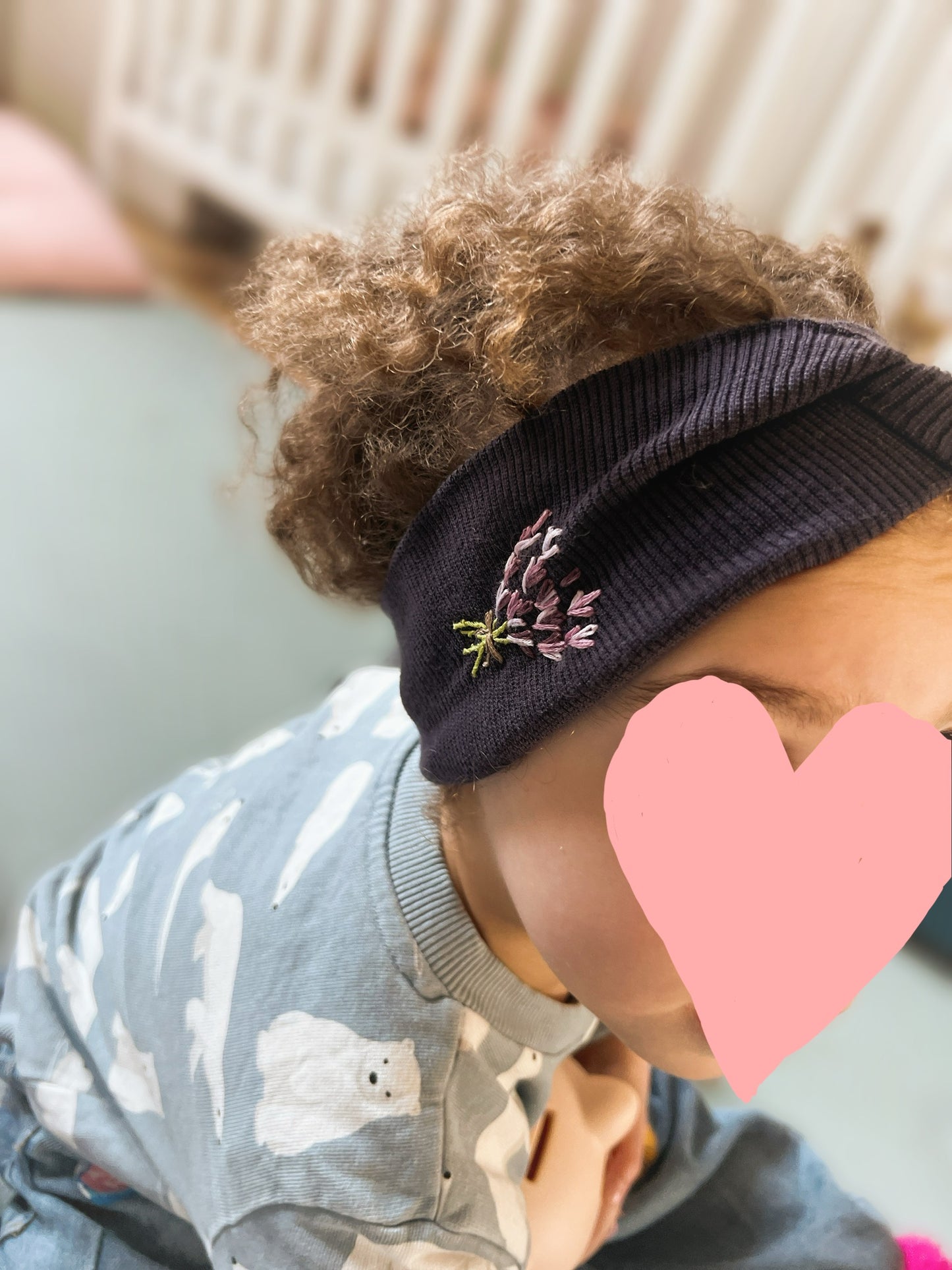 Lavender Bouquet – hand-embroidered merino wool headband Kids