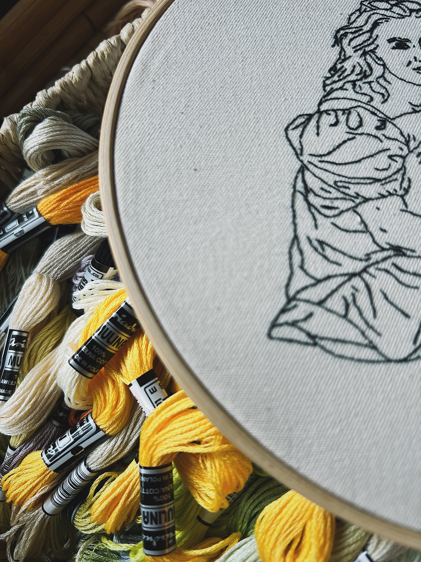 Custom Birthday Hoop | minimalist line embroidery from photo | 16–20 cm (6.3–7.9”)