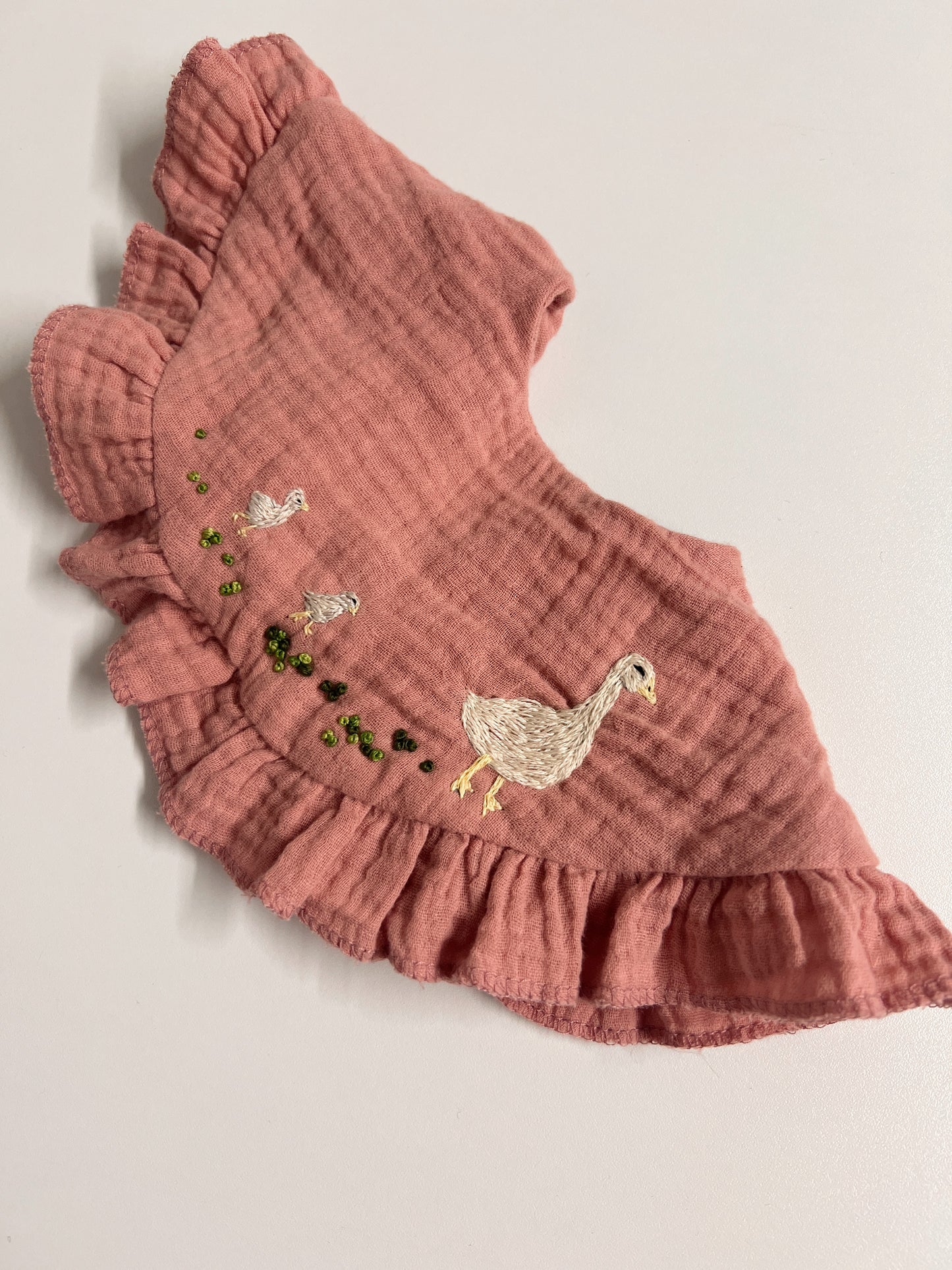 Goose Parade | hand-embroidered muslin bib collar | size adjustable (newborn to toddler)
