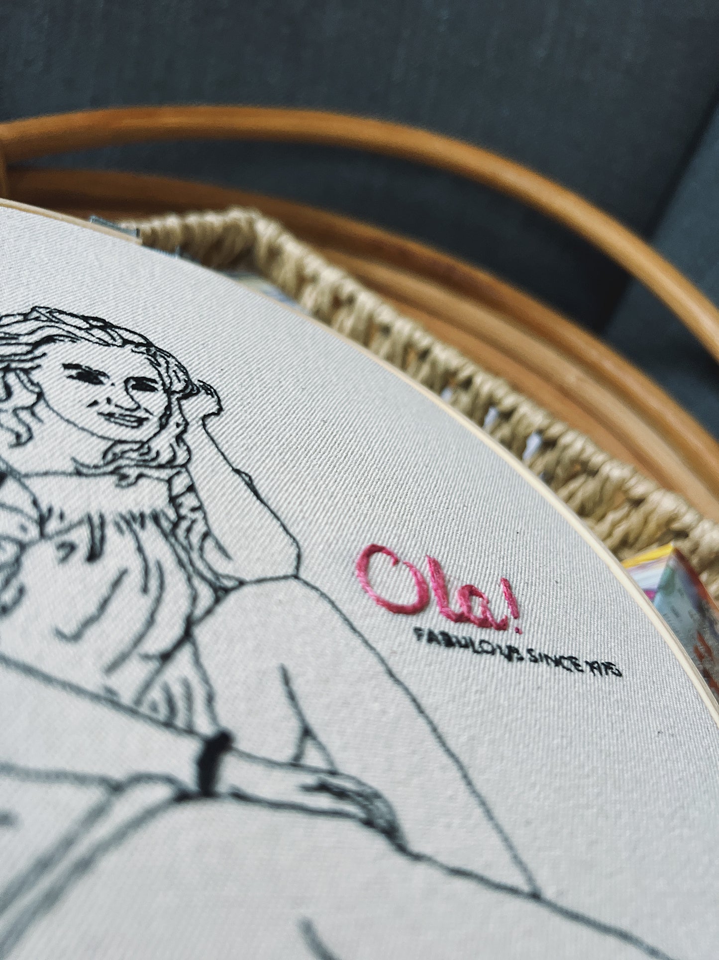 Custom Birthday Hoop | minimalist line embroidery from photo | 16–20 cm (6.3–7.9”)