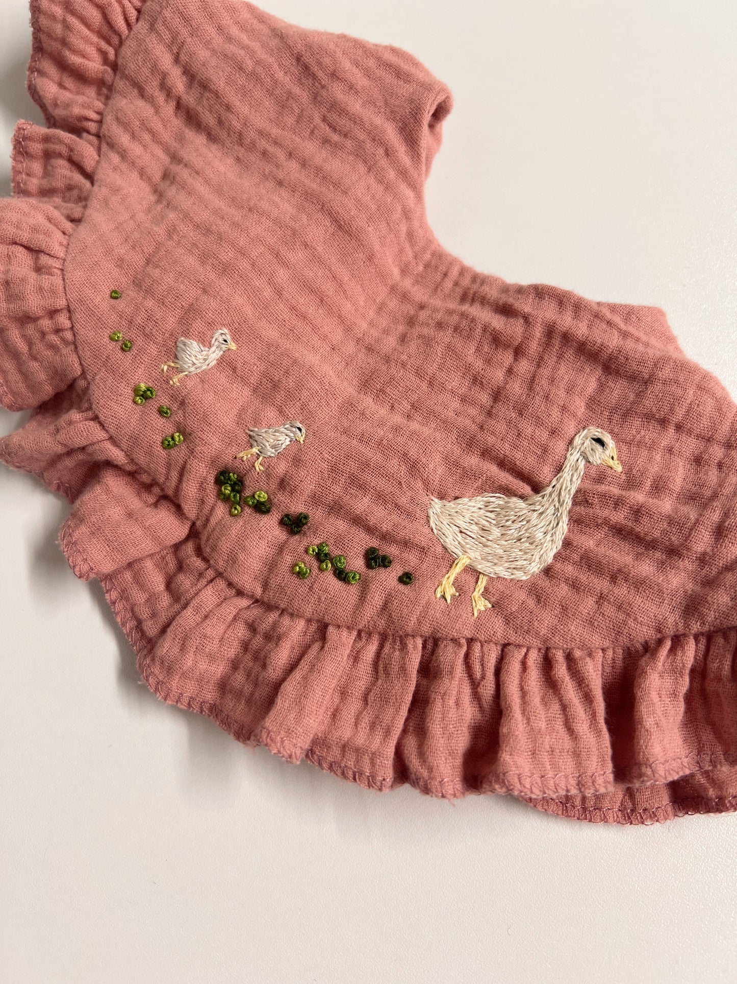 Goose Parade | hand-embroidered muslin bib collar | size adjustable (newborn to toddler)