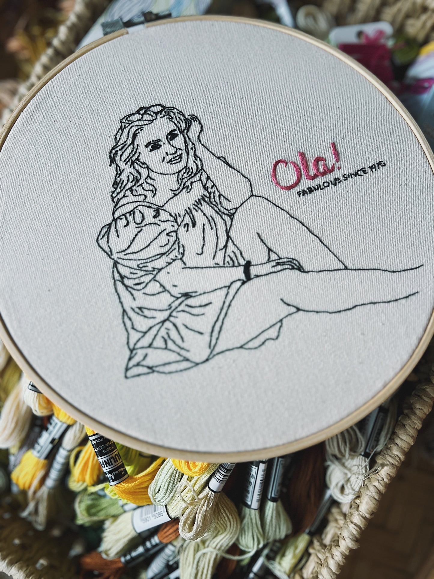 Custom Birthday Hoop | minimalist line embroidery from photo | 16–20 cm (6.3–7.9”)