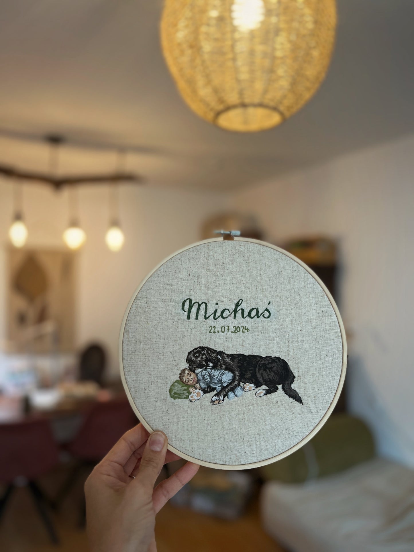 Heavenly Paw – custom embroidered hoop for baptism
