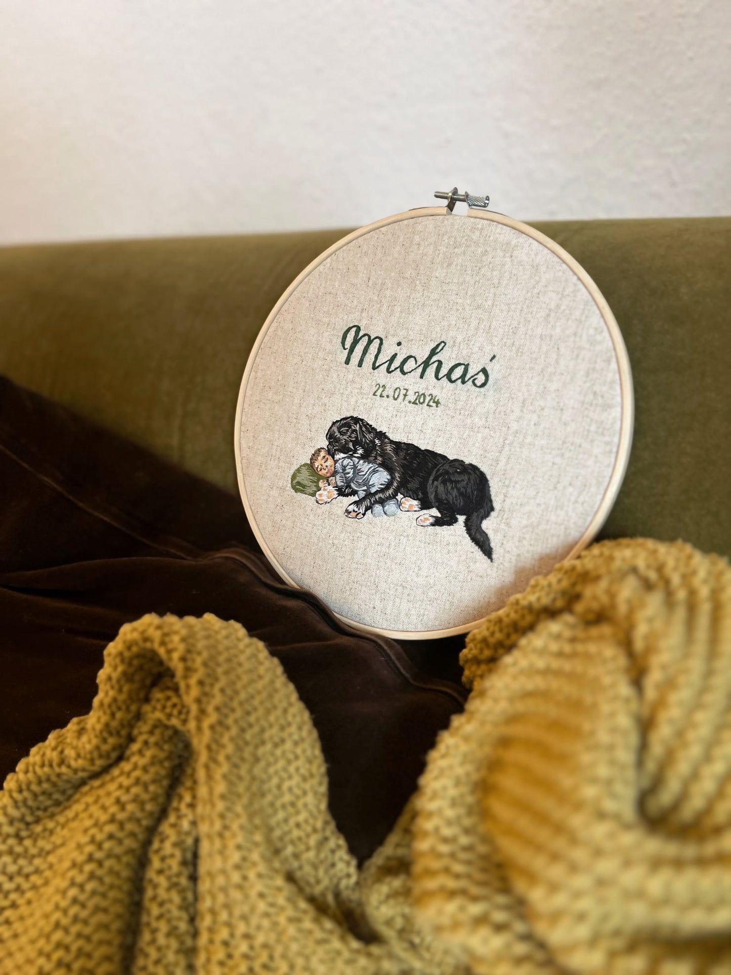 Heavenly Paw – custom embroidered hoop for baptism