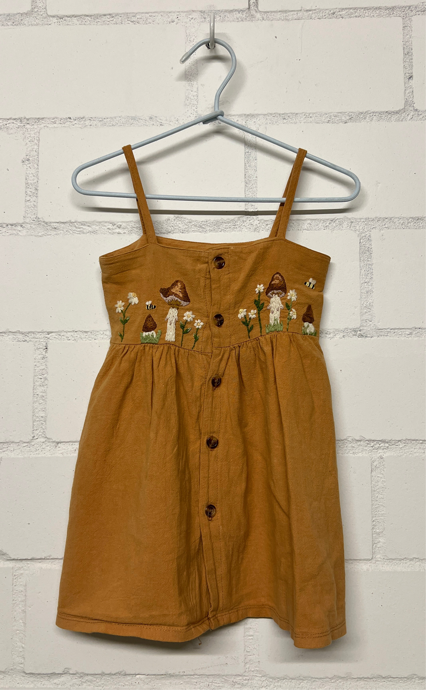 Mushroom Meadow | Hand-Embroidered Cotton Dress | 2 years