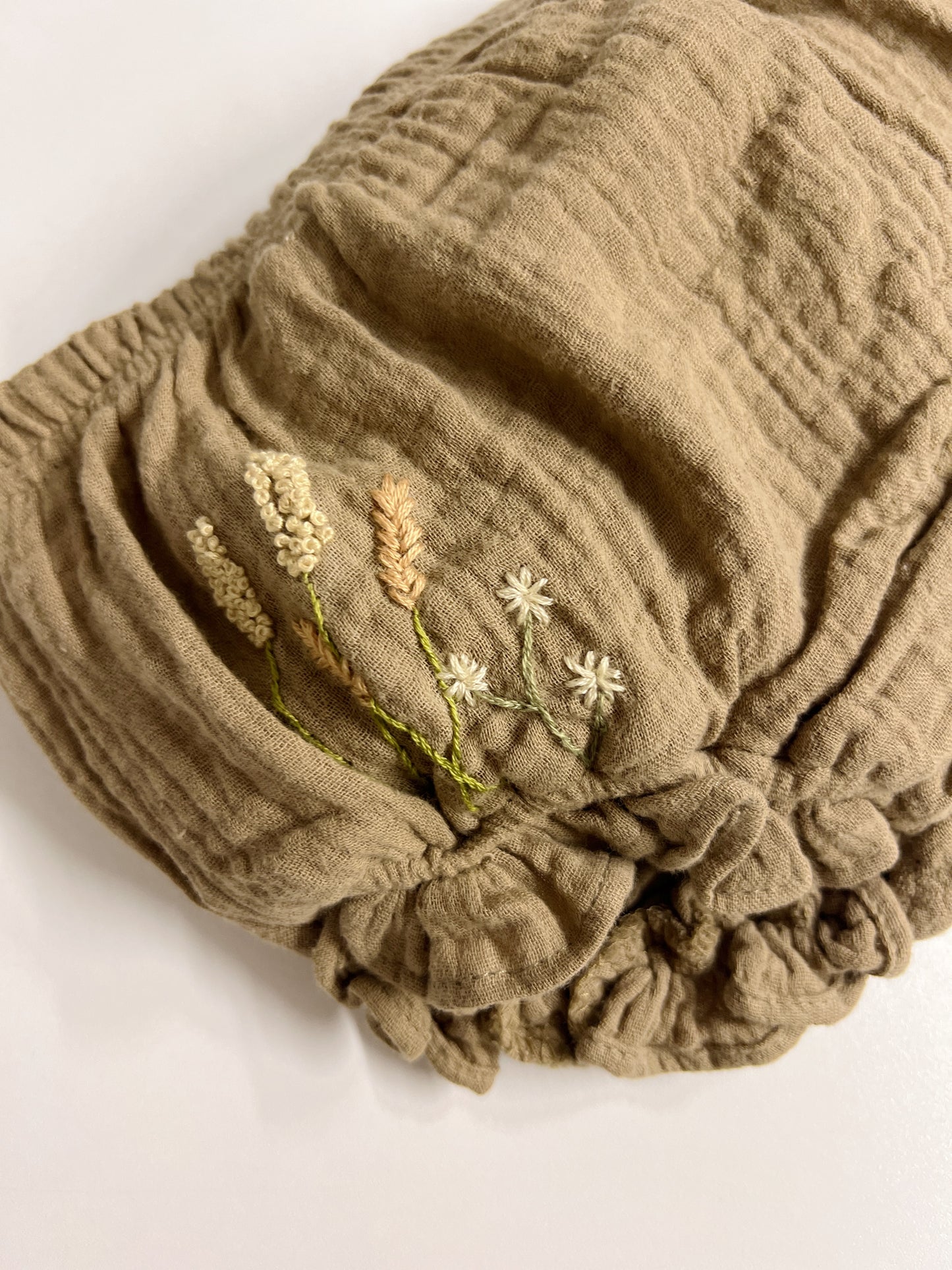 Summer 1883 | hand-embroidered muslin bloomers | size 80 (9–12 months)