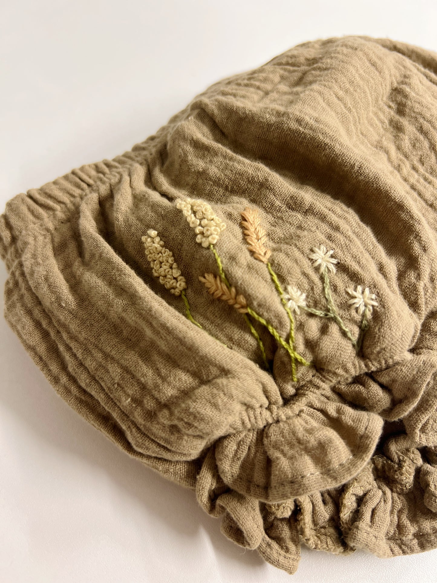 Summer 1883 | hand-embroidered muslin bloomers | size 80 (9–12 months)