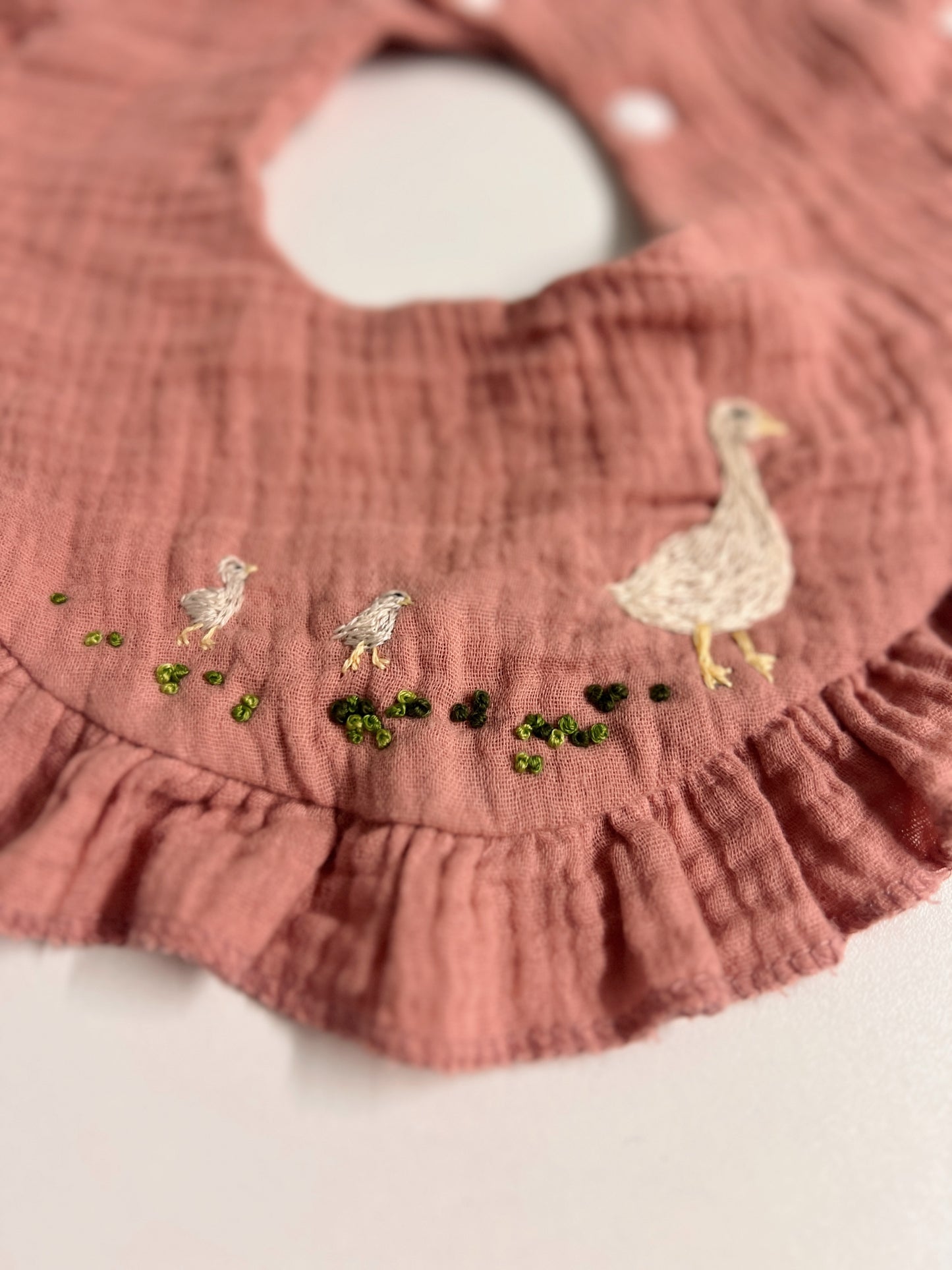Goose Parade | hand-embroidered muslin bib collar | size adjustable (newborn to toddler)