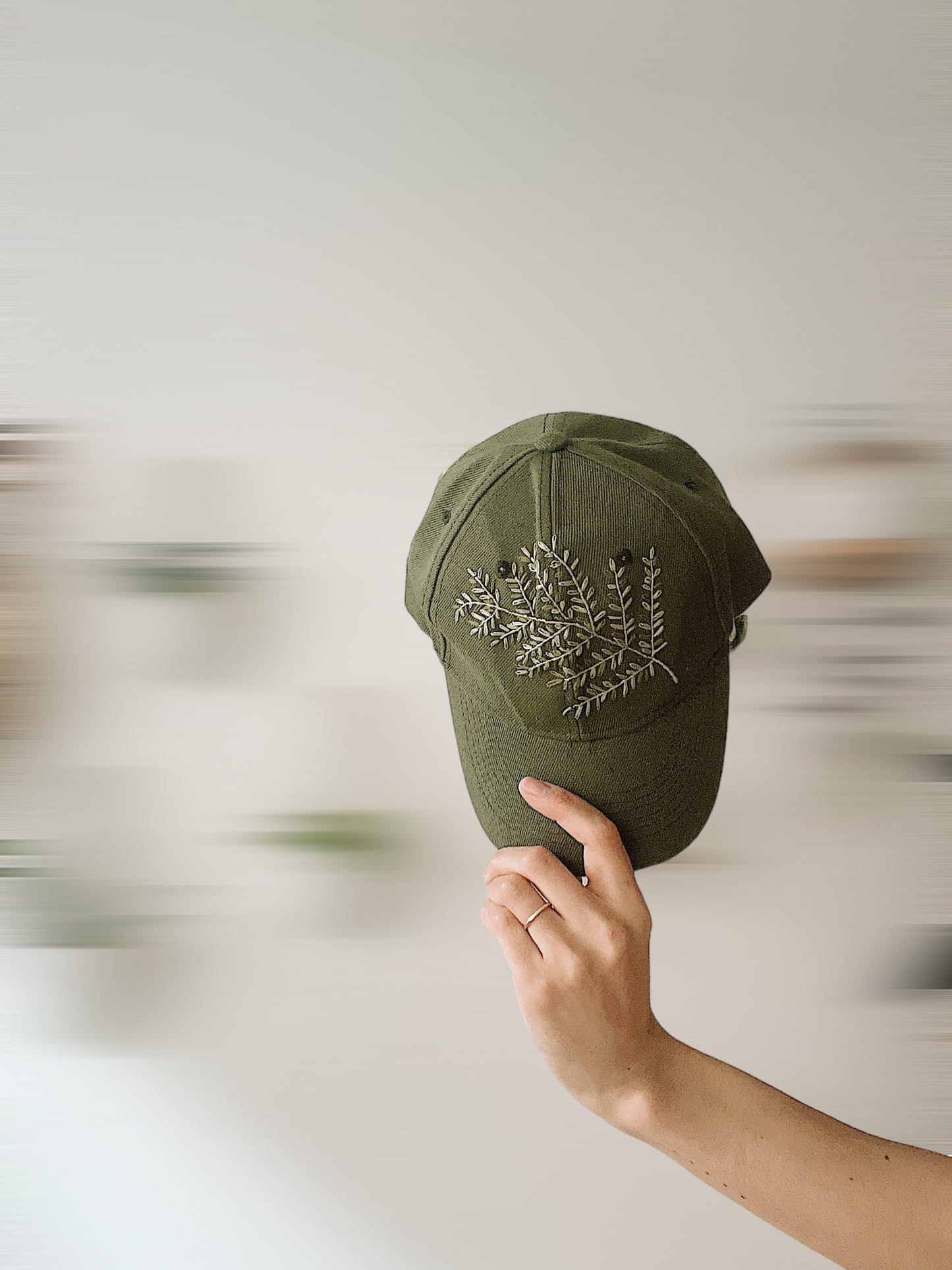 Moss Fern - hand-embroidered cap - one size
