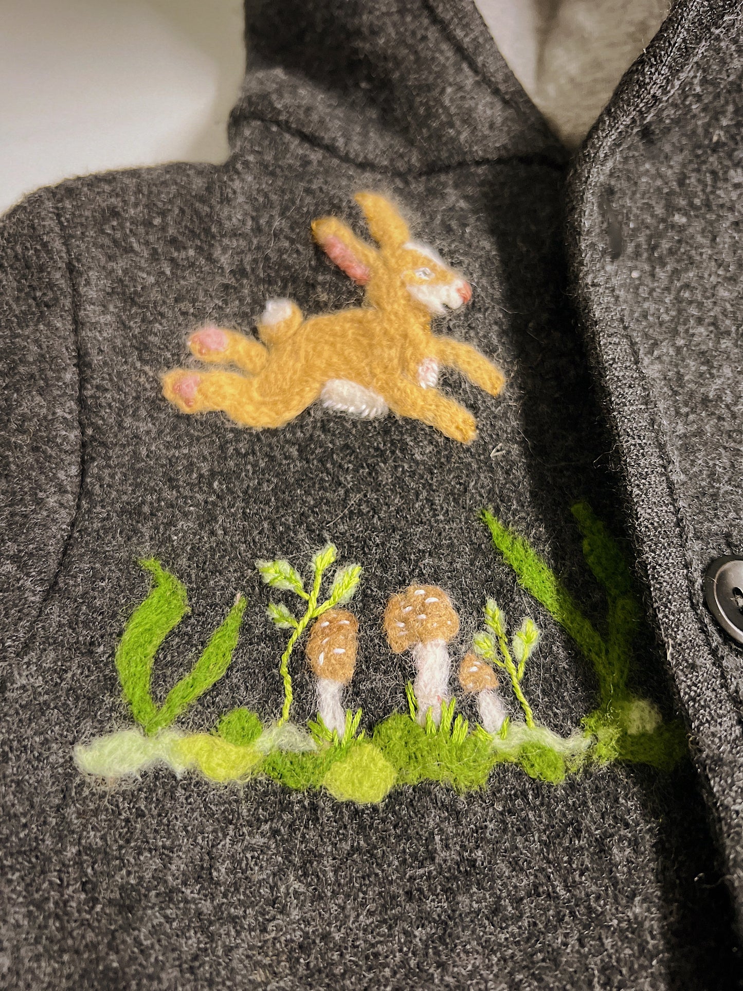 Forest Bounce | Hand-stitched woolen overall with unique wool application | 3-6 months