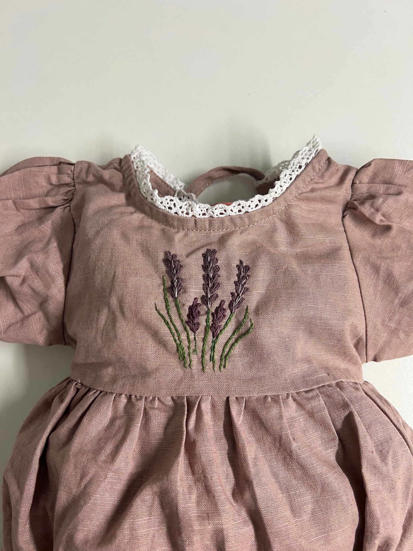 Lavender Breeze | Hand-Embroidered Linen Blend Baby Bodysuit | 0-3 months