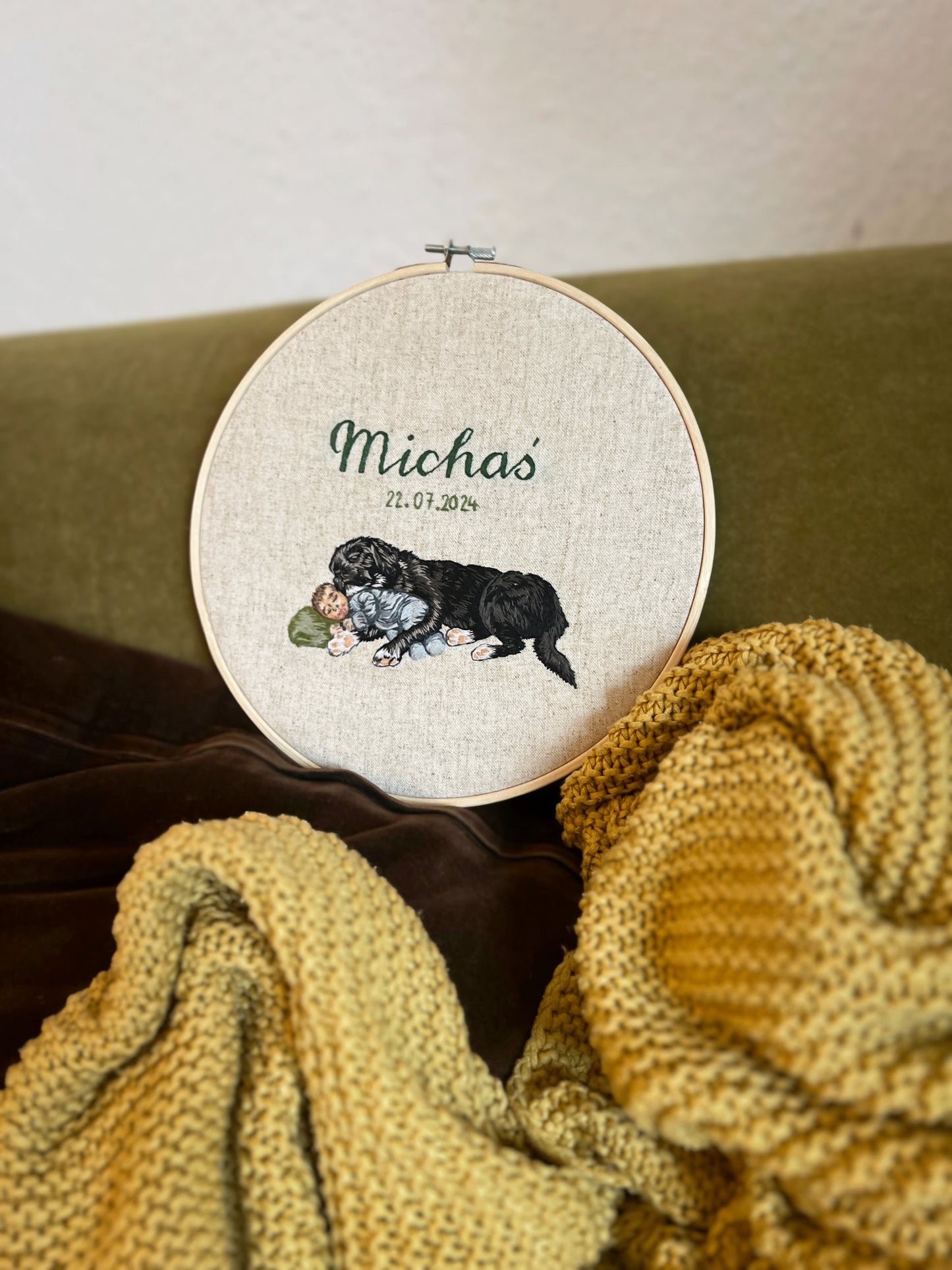Heavenly Paw – custom embroidered hoop for baptism