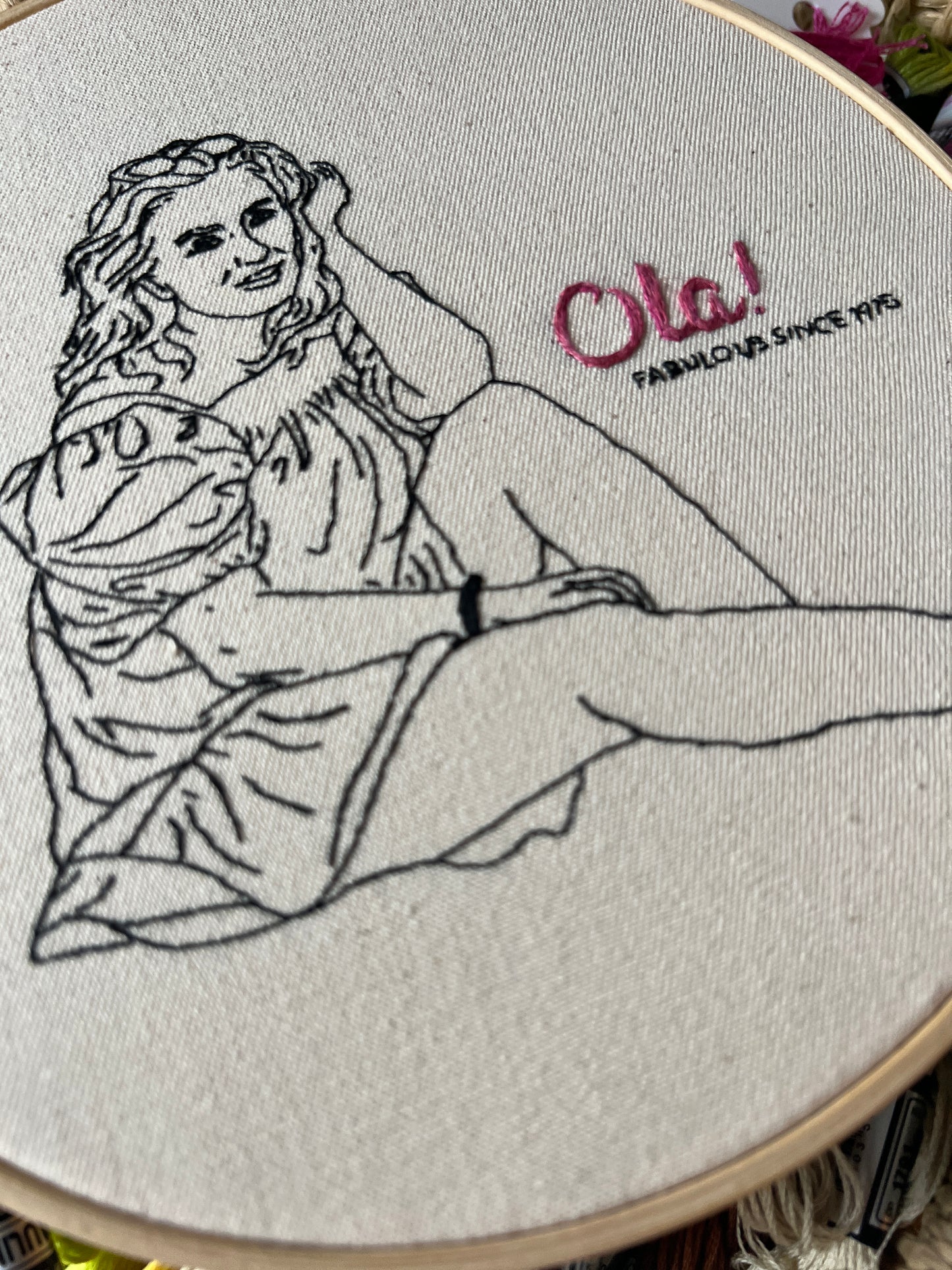 Custom Birthday Hoop | minimalist line embroidery from photo | 16–20 cm (6.3–7.9”)