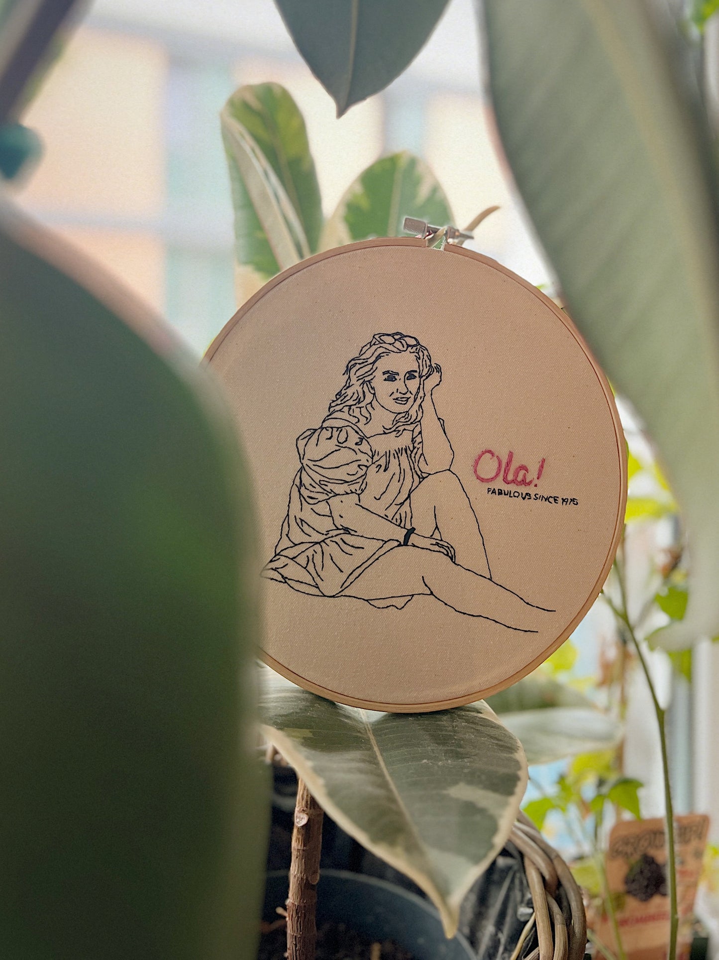Custom Birthday Hoop | minimalist line embroidery from photo | 16–20 cm (6.3–7.9”)