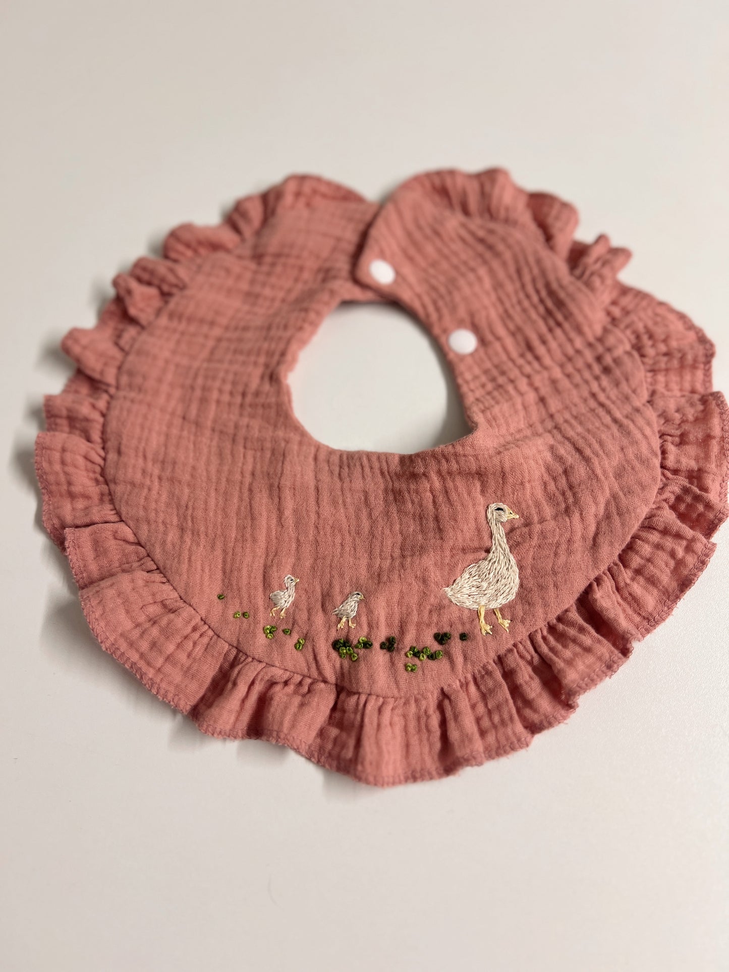 Goose Parade | hand-embroidered muslin bib collar | size adjustable (newborn to toddler)
