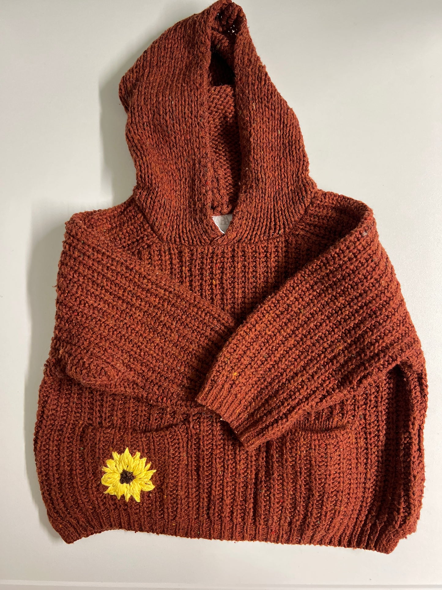 Rust and Radiance – hand-embroidered knit hoodie | 9-12 months