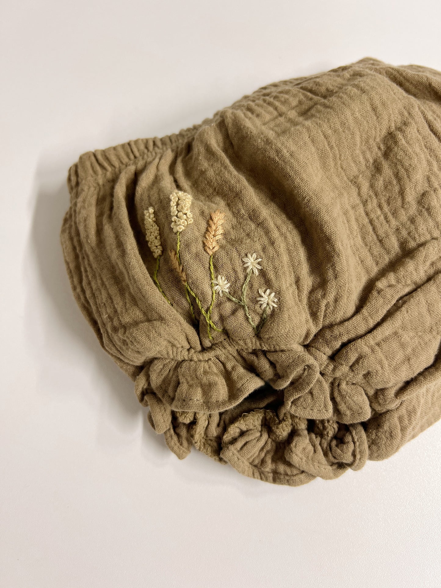 Summer 1883 | hand-embroidered muslin bloomers | size 80 (9–12 months)