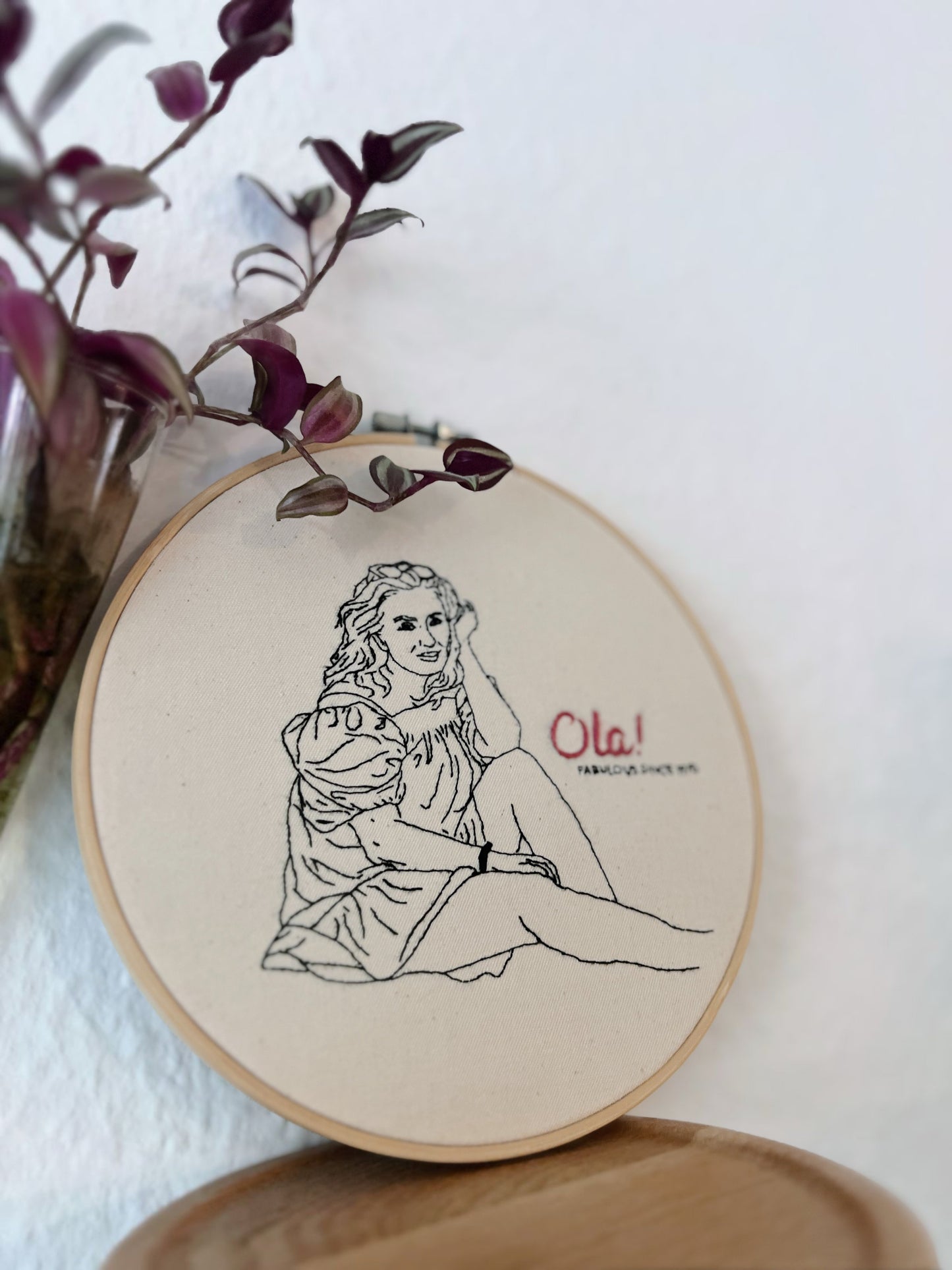 Custom Birthday Hoop | minimalist line embroidery from photo | 16–20 cm (6.3–7.9”)