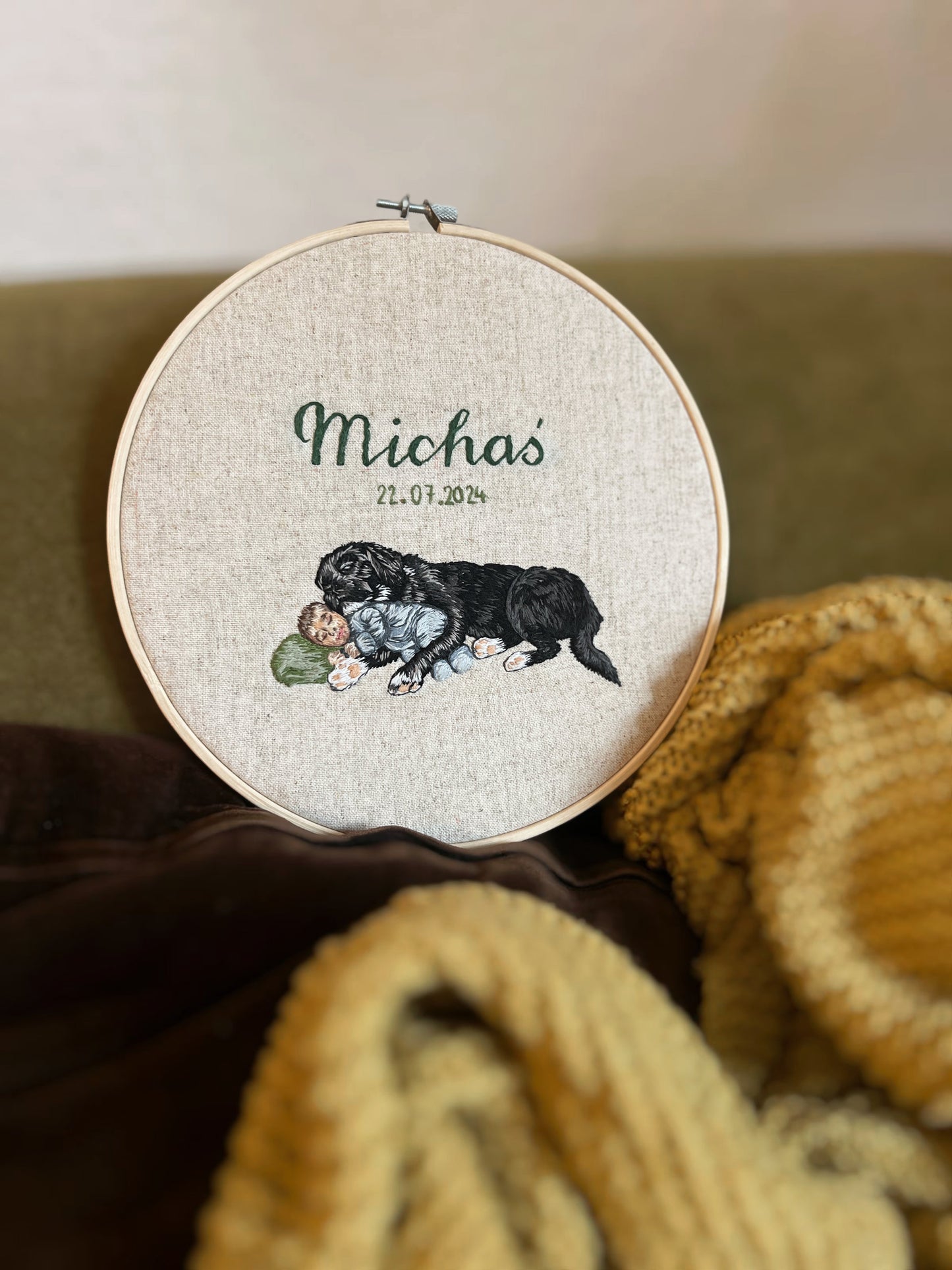 Heavenly Paw – custom embroidered hoop for baptism