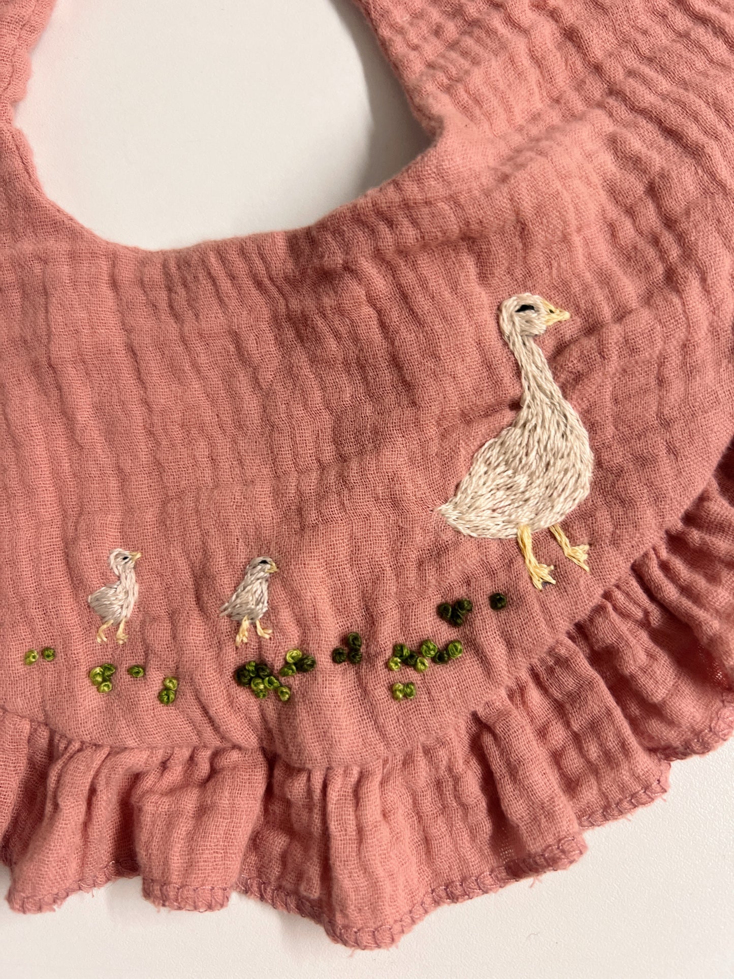 Goose Parade | hand-embroidered muslin bib collar | size adjustable (newborn to toddler)