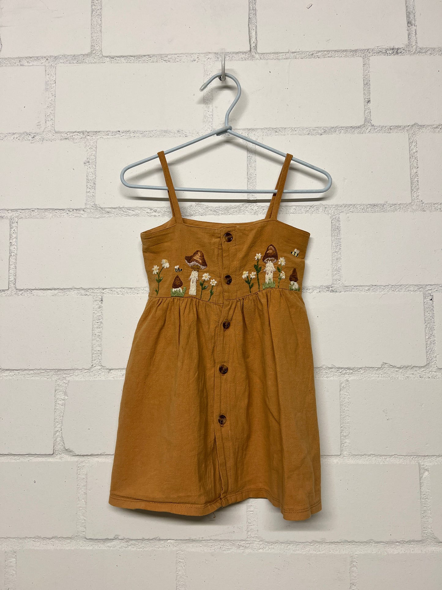 Mushroom Meadow | Hand-Embroidered Cotton Dress | 2 years