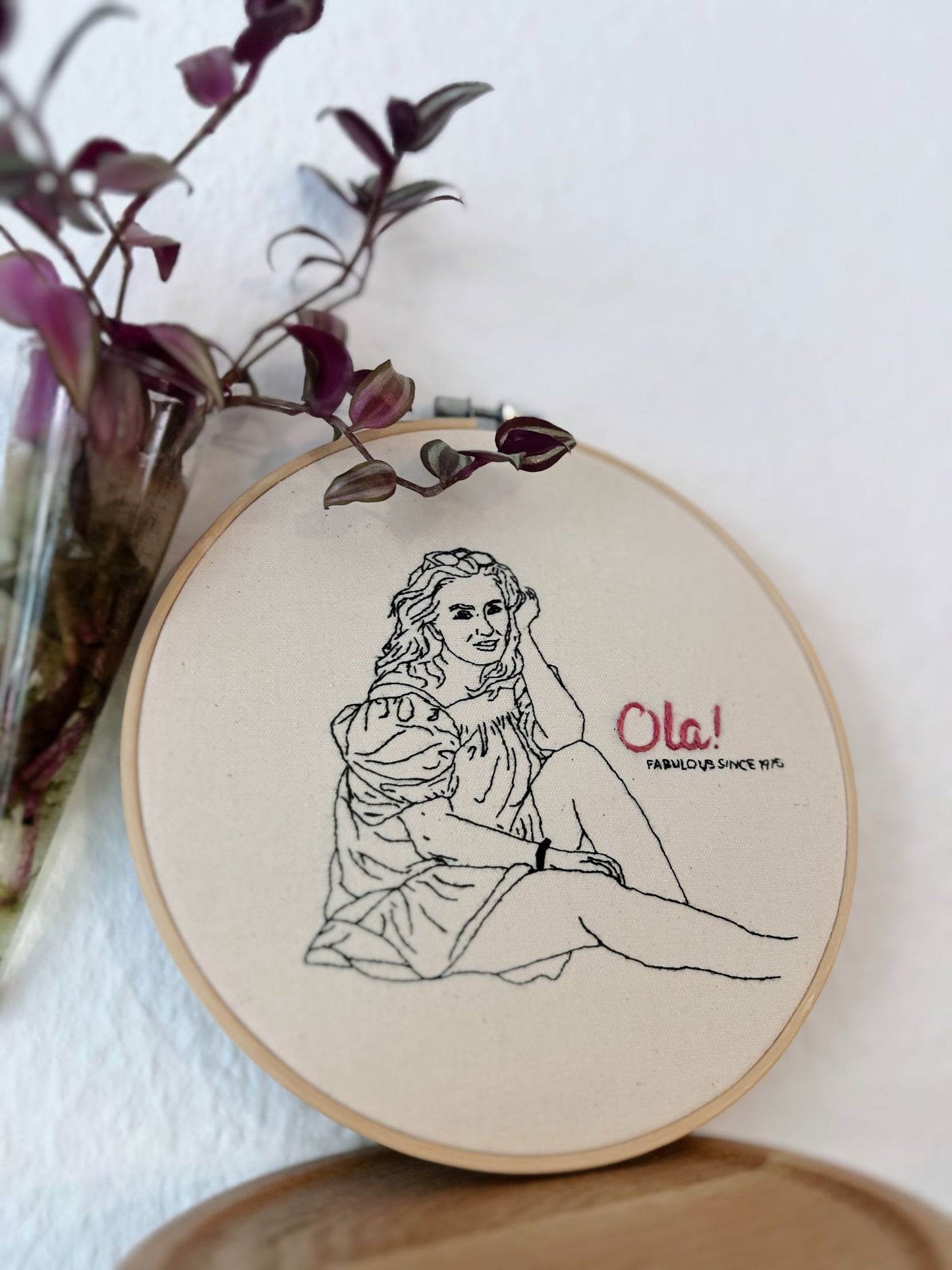Custom Birthday Hoop | minimalist line embroidery from photo | 16–20 cm (6.3–7.9”)
