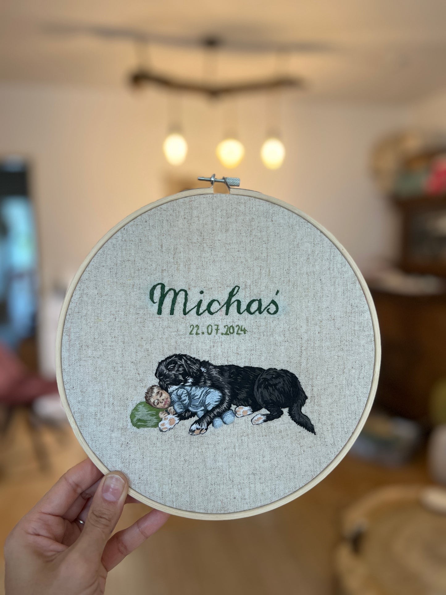 Heavenly Paw – custom embroidered hoop for baptism