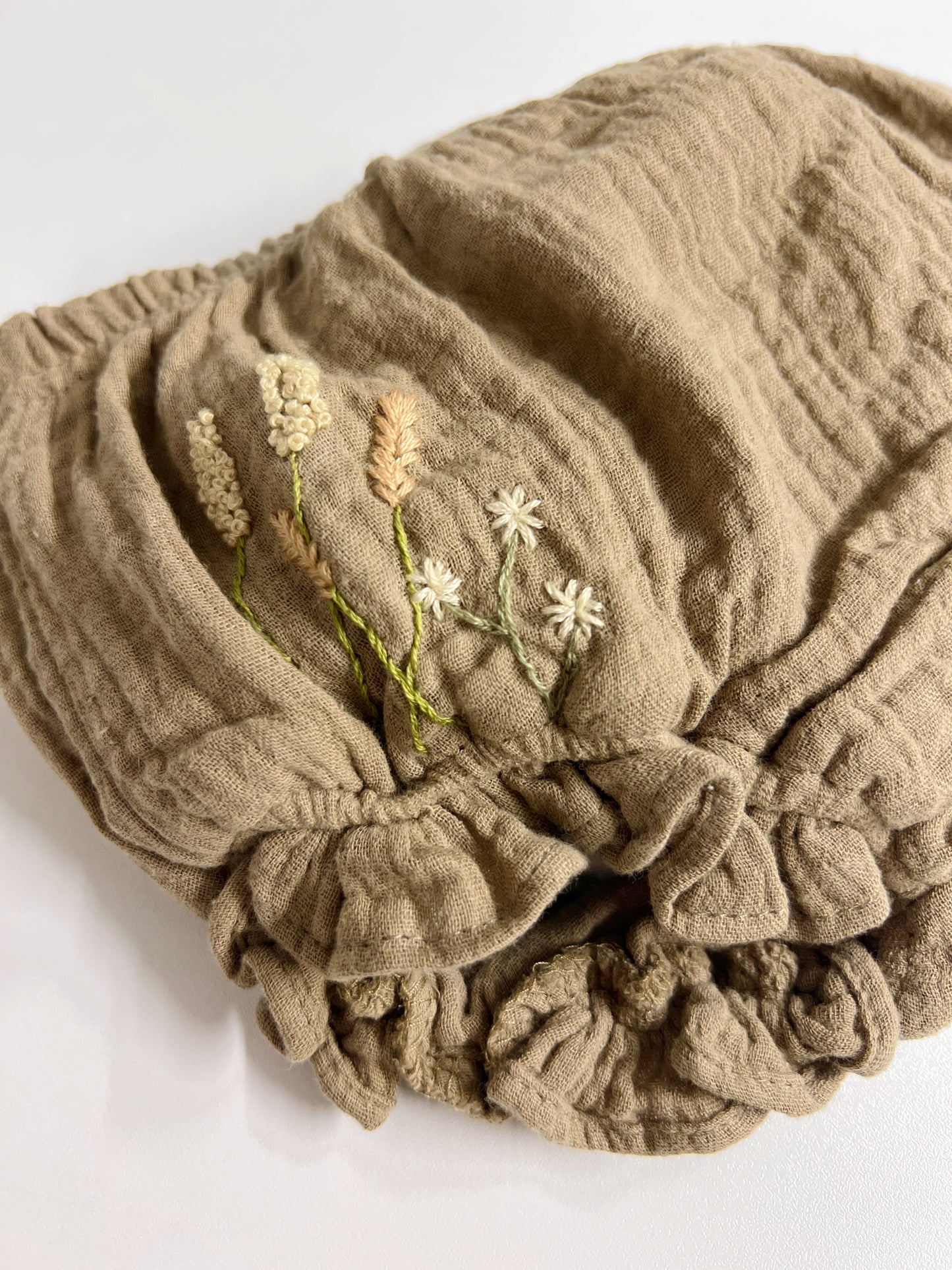 Summer 1883 | hand-embroidered muslin bloomers | size 80 (9–12 months)