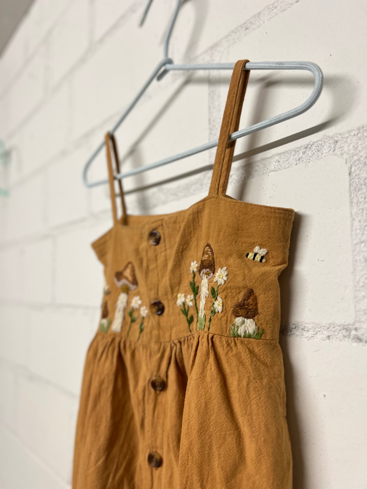 Mushroom Meadow | Hand-Embroidered Cotton Dress | 2 years