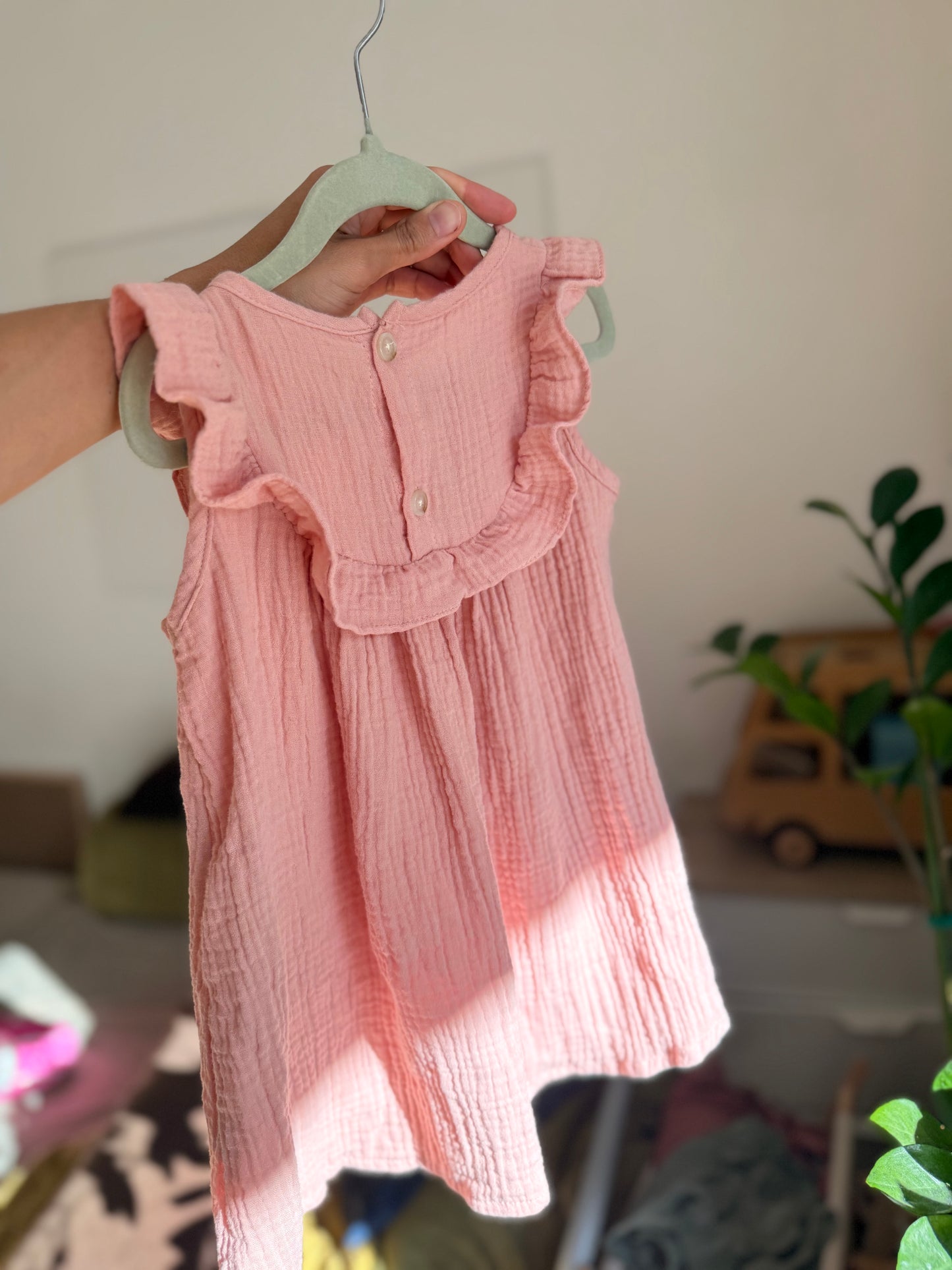 Pink Hand-Embroidered Muslin Dress – Size 98