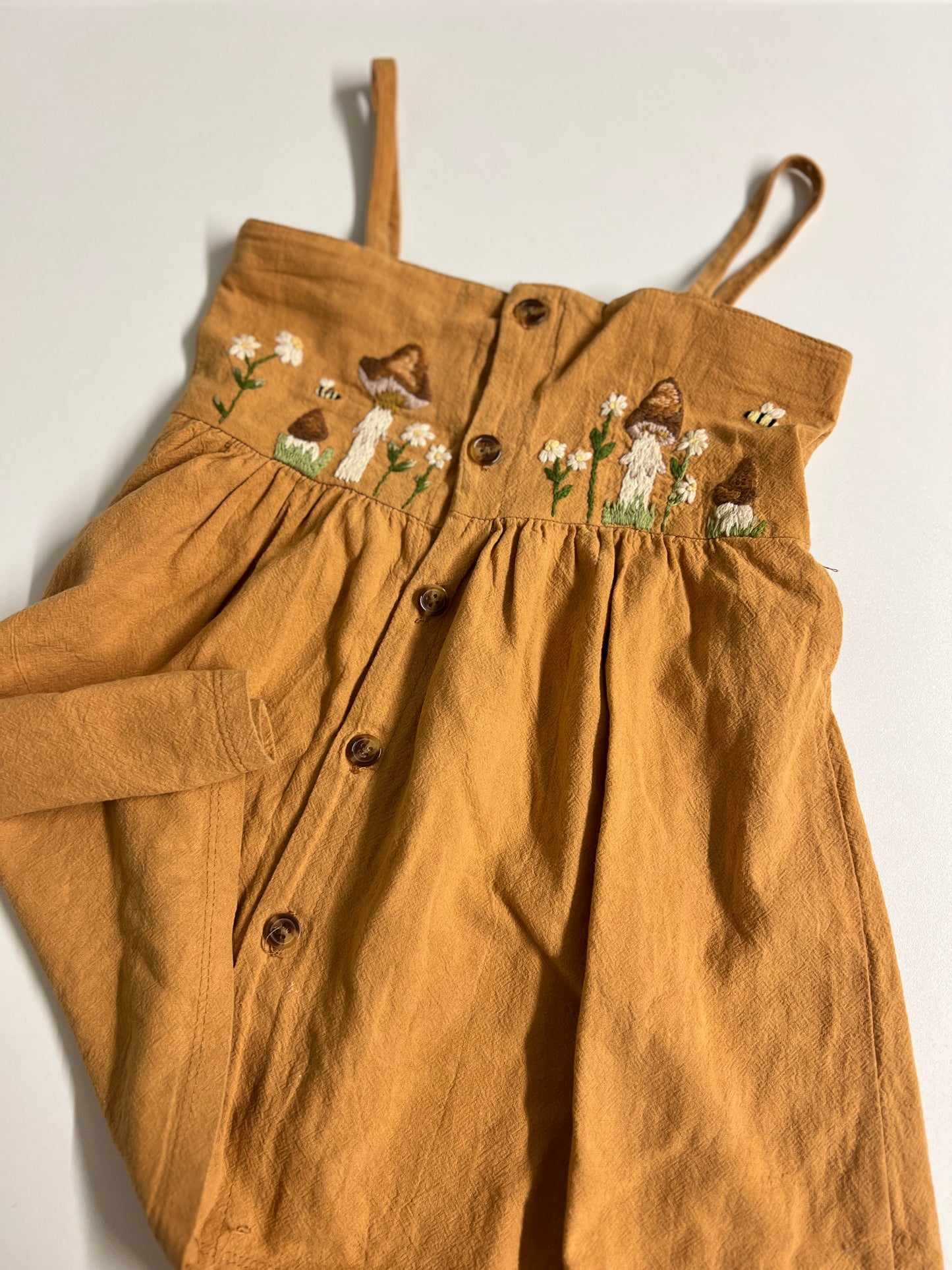 Mushroom Meadow | Hand-Embroidered Cotton Dress | 2 years