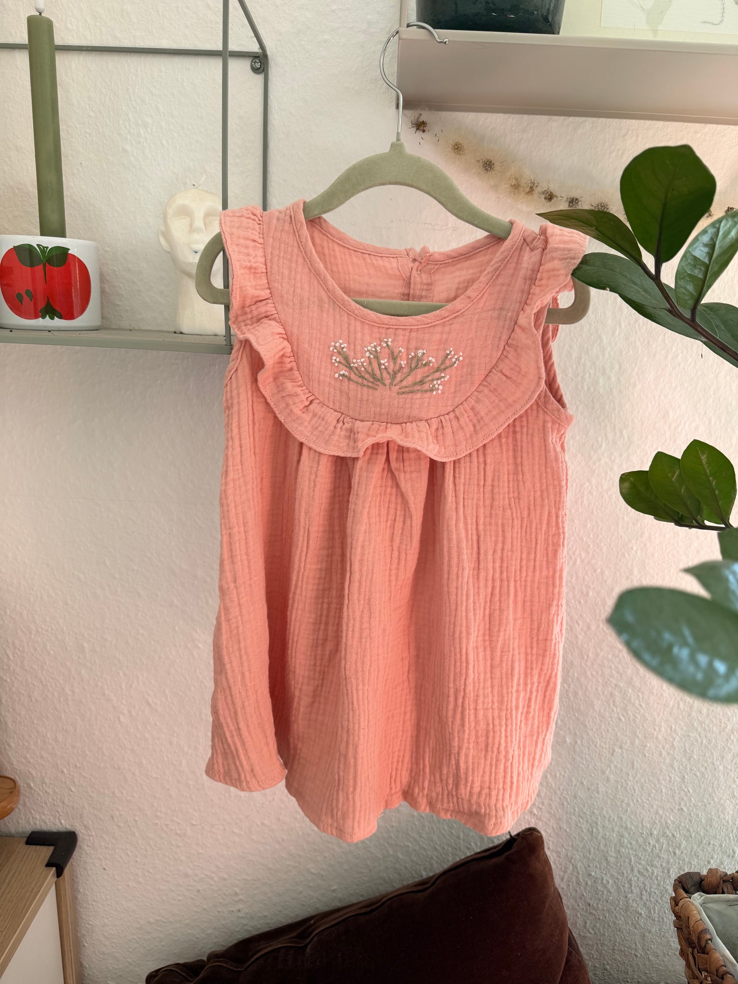 Pink Hand-Embroidered Muslin Dress – Size 98