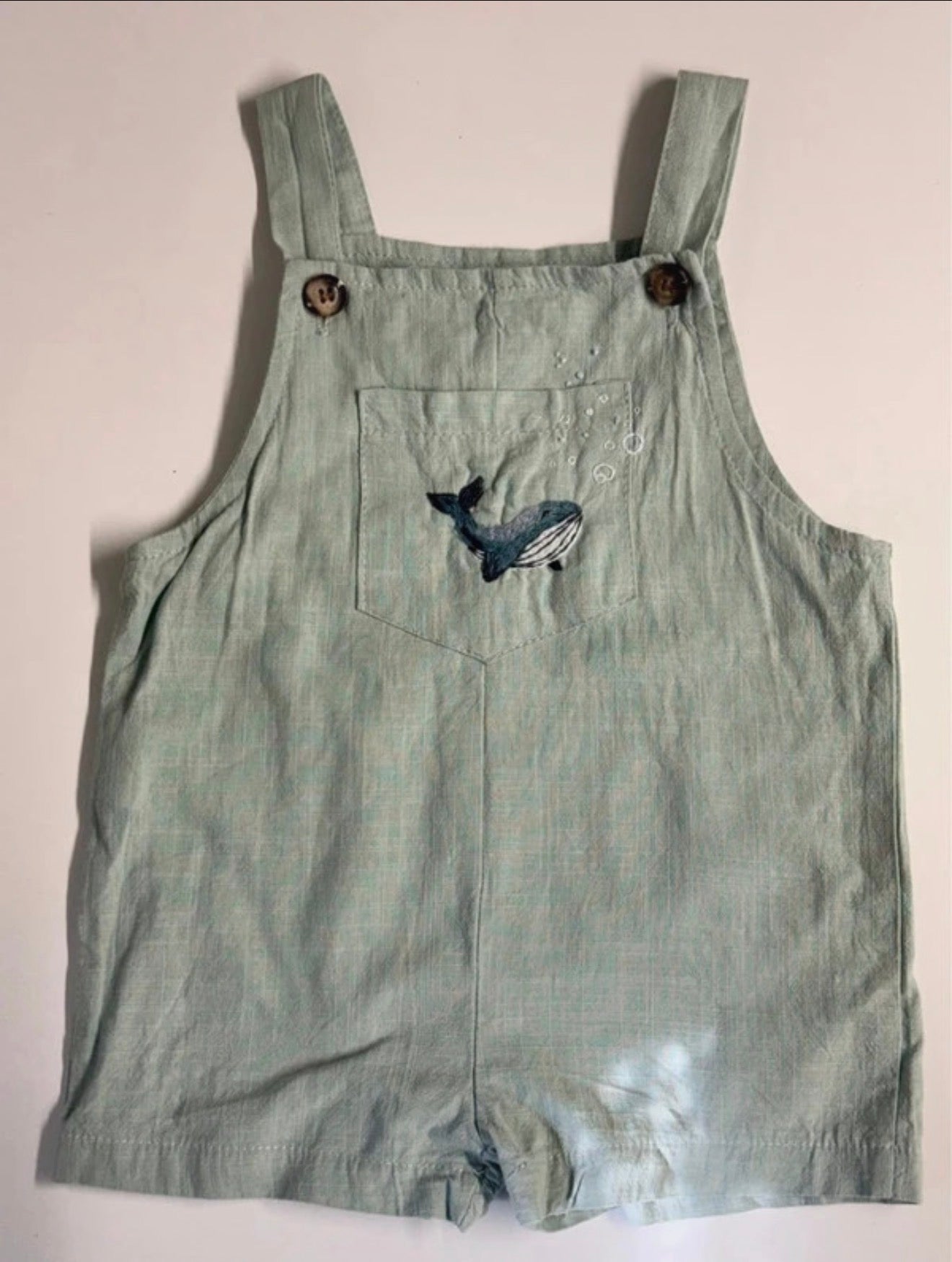 Hand-Embroidered Cotton Romper with Whale – Size 74