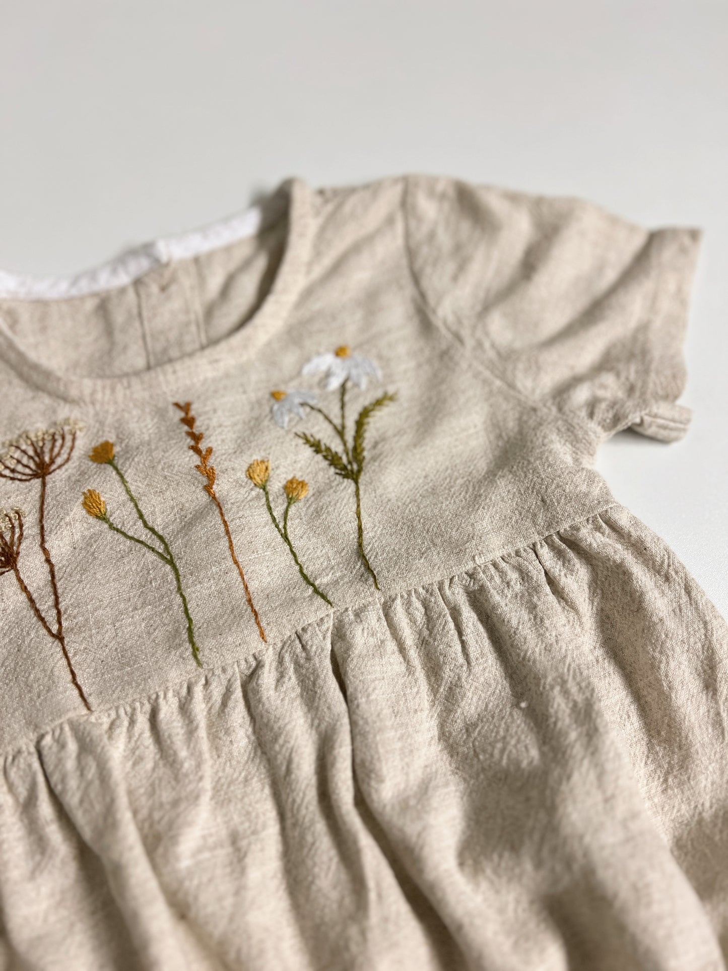 Hand-Embroidered Linen Baby Bodysuit – Natural Beige