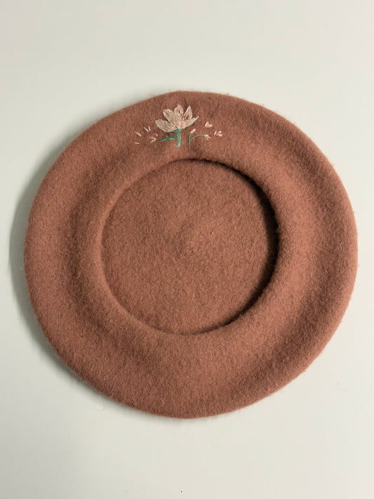 Hand-Embroidered Wool Beret — One of a Kind