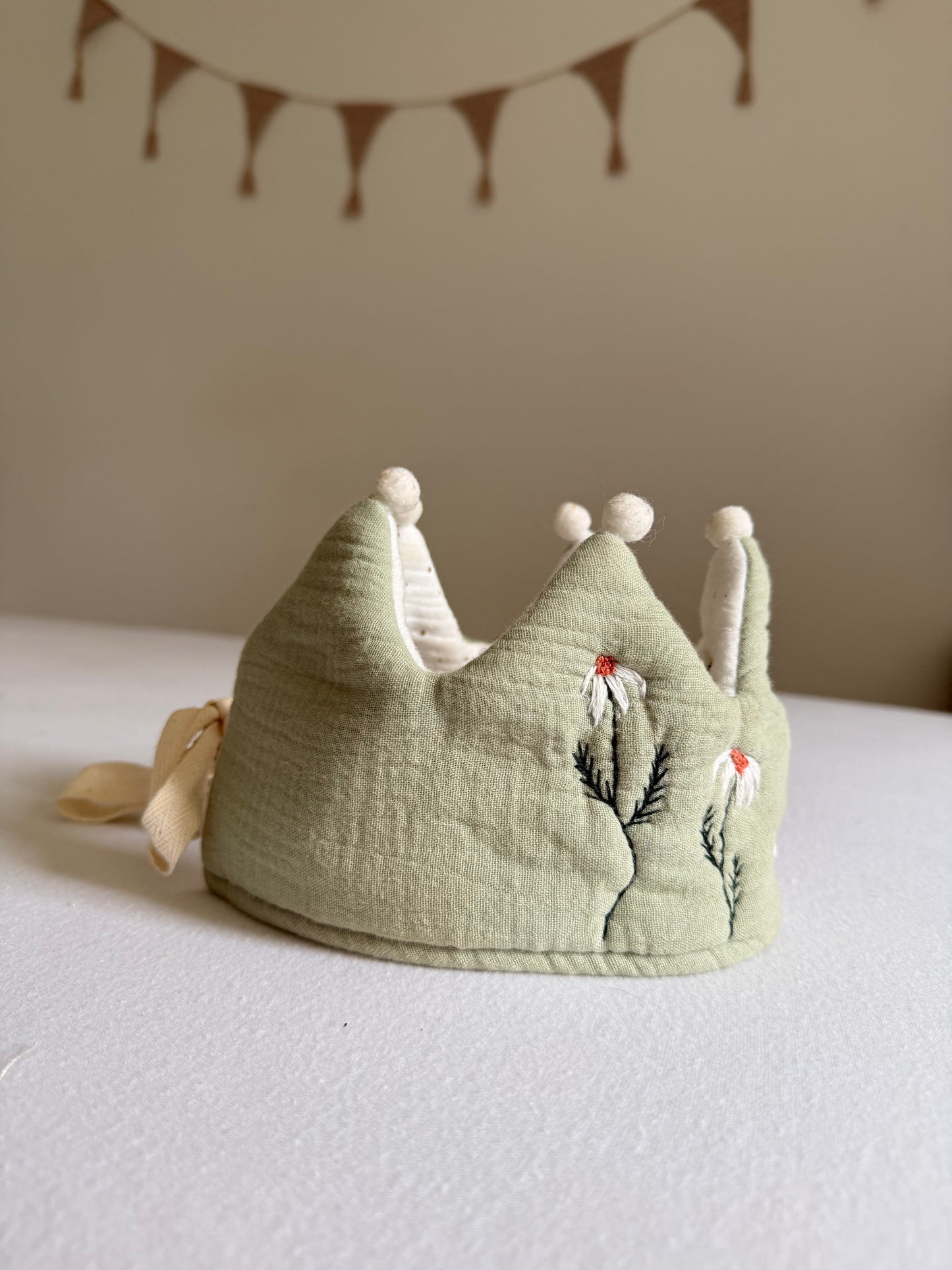 Sage Wish –EMBROIDERED birthday crown for a 3-year-old