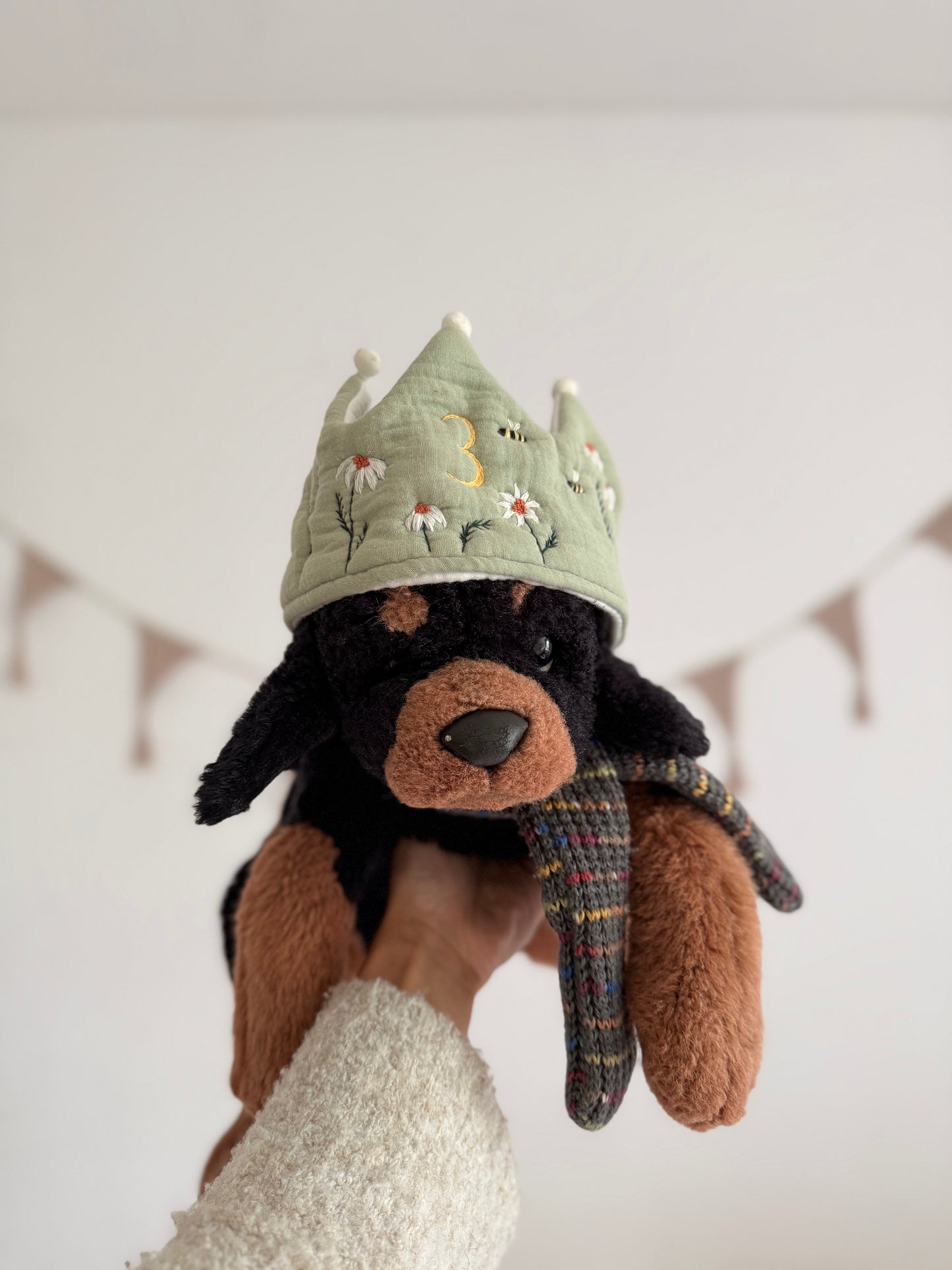 Sage Wish –EMBROIDERED birthday crown for a 3-year-old