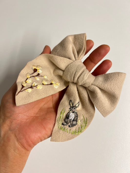 Spring Bunny Bow | Hand-Embroidered Hair Clip