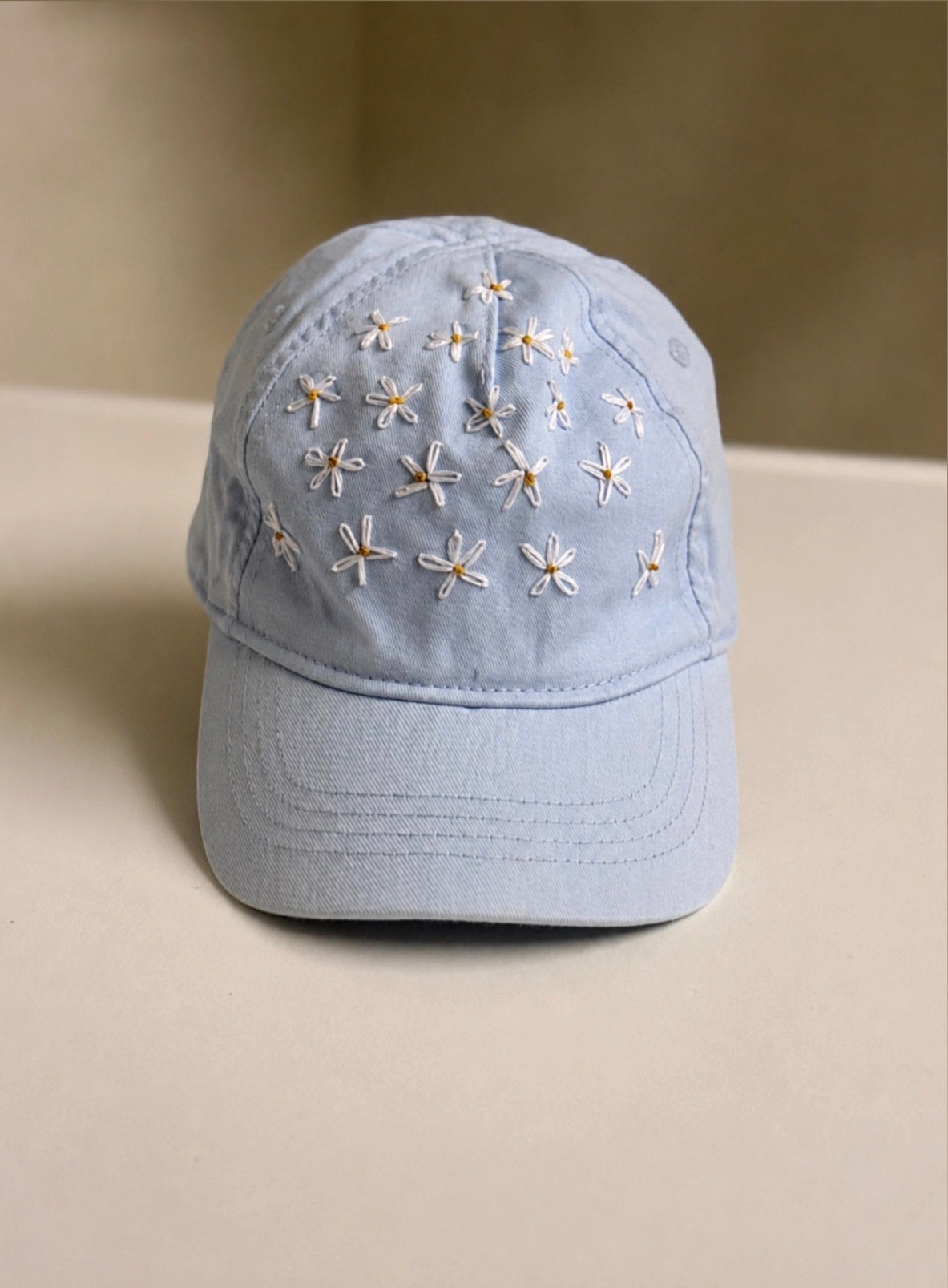 H&M Light Blue Baby Cap with Hand-Embroidered Flowers