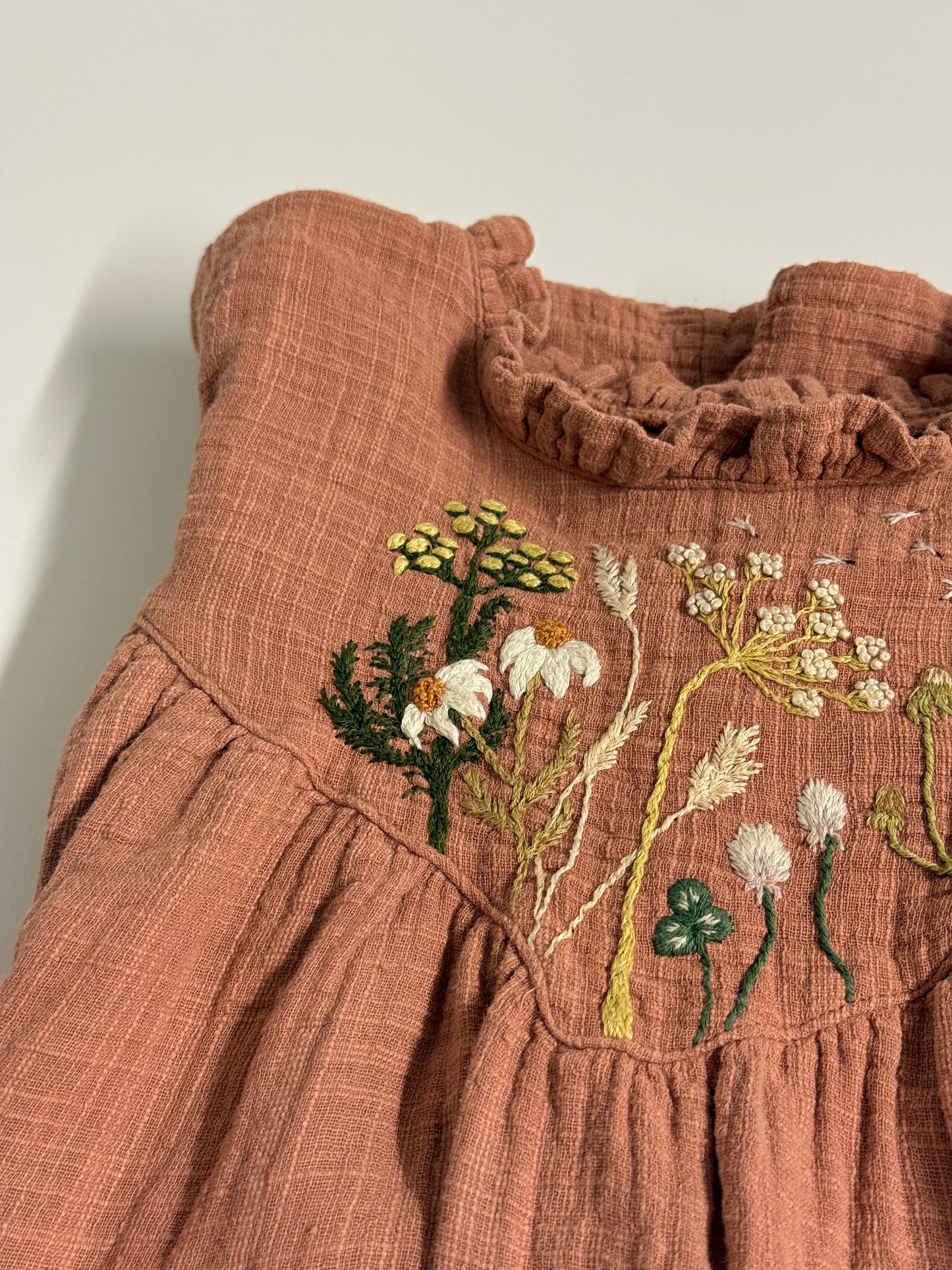 Meadow Hand-Embroidered Muslin Dress — Size 98
