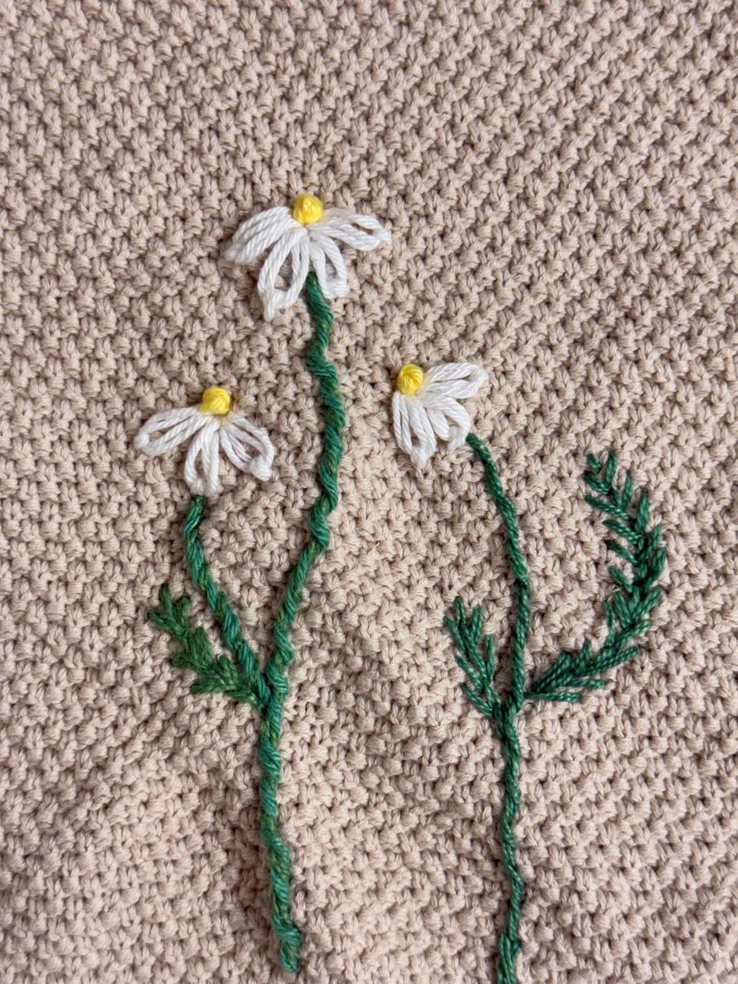 Hand-Embroidered Daisy Cotton Knit Vest – Beige – 2–3 Years | One-of-a-Kind Floral Kids Vest