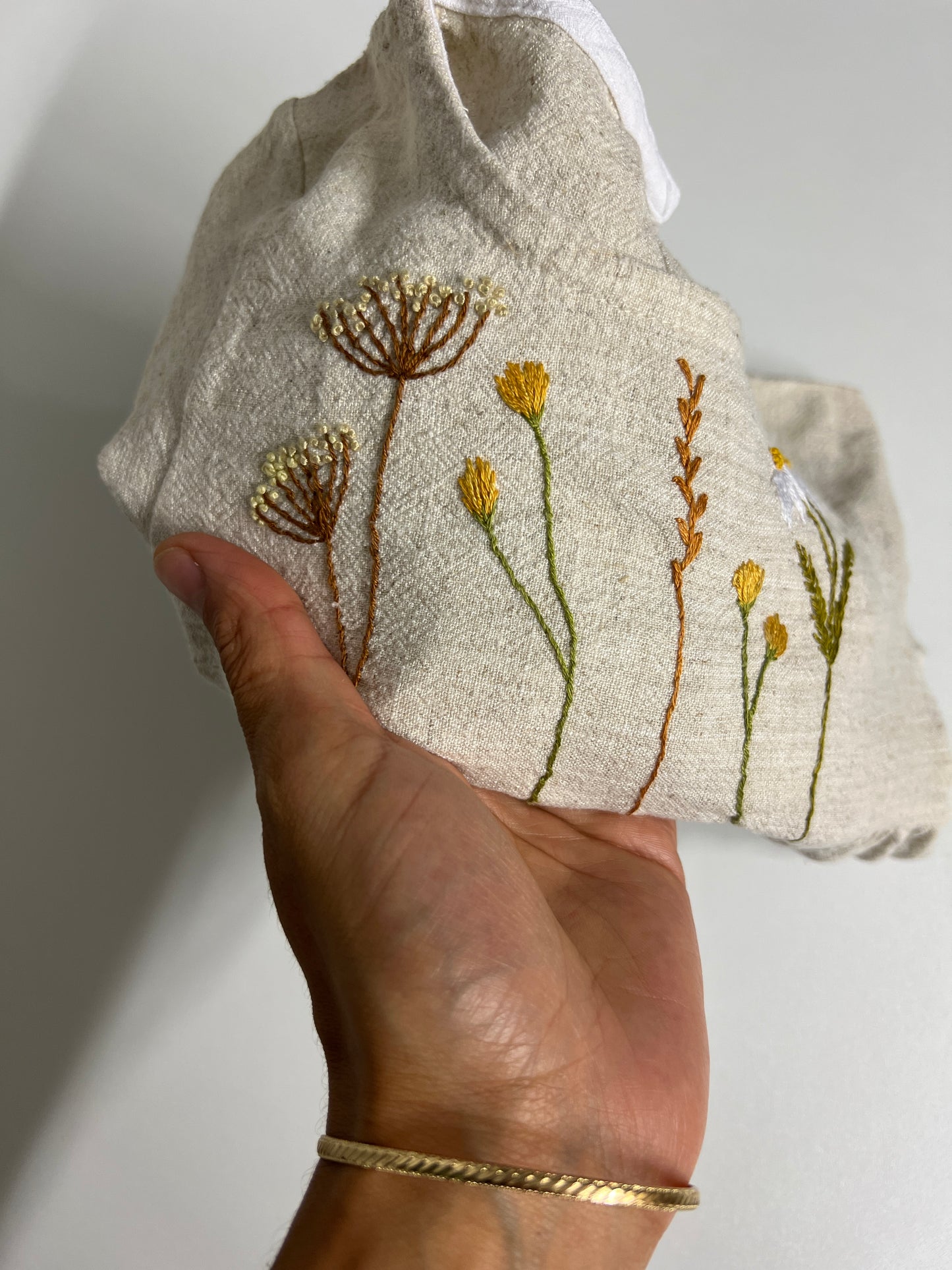 Hand-Embroidered Linen Baby Bodysuit – Natural Beige